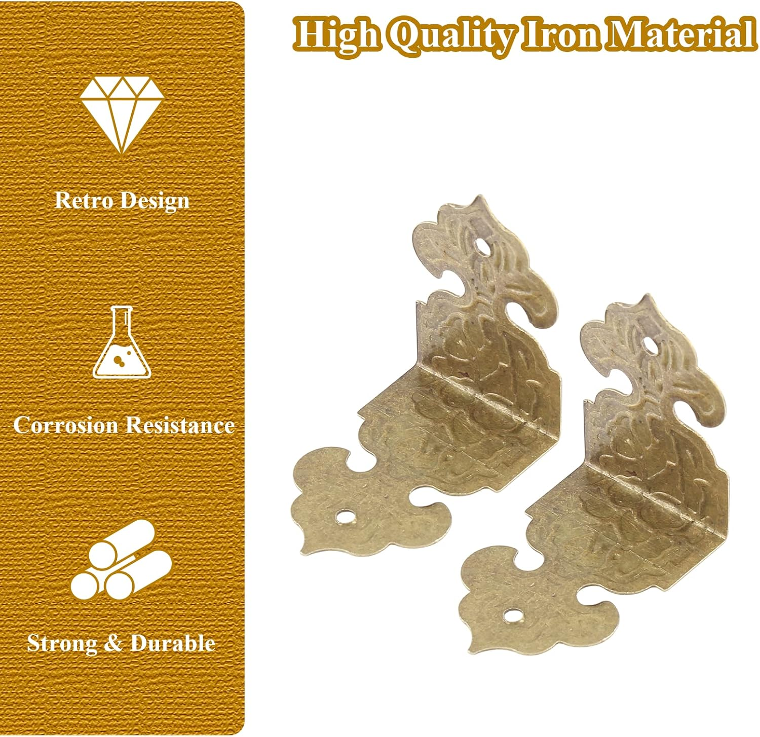 20Pcs Antique Corner Protectors Decorative Metal Right Angle Box Corner Cover Guards, Vintage Brass Furniture Corner Edge Brackets Hardware with Nails(1 X 0.68Inch, Style C) image number 4