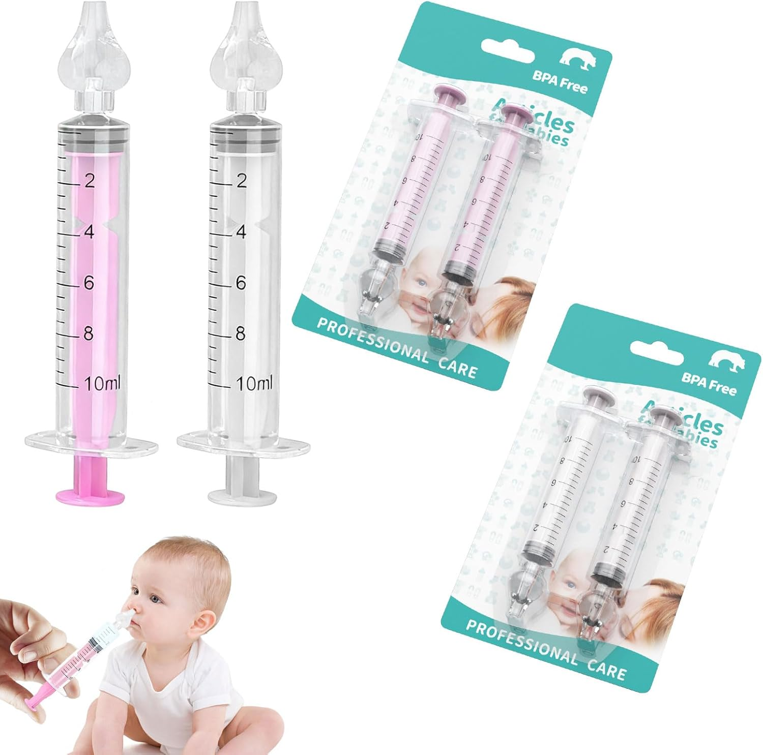 2Pcs Baby Nasal Aspirator, Nasal Rinse, 10Ml Professional Syringe Baby Aspirator, Baby Infant Safe Nasal Cleaner, Quick Rinse Portable Nose Cleaner, Suitable for Newborns Infants Nose image number 3