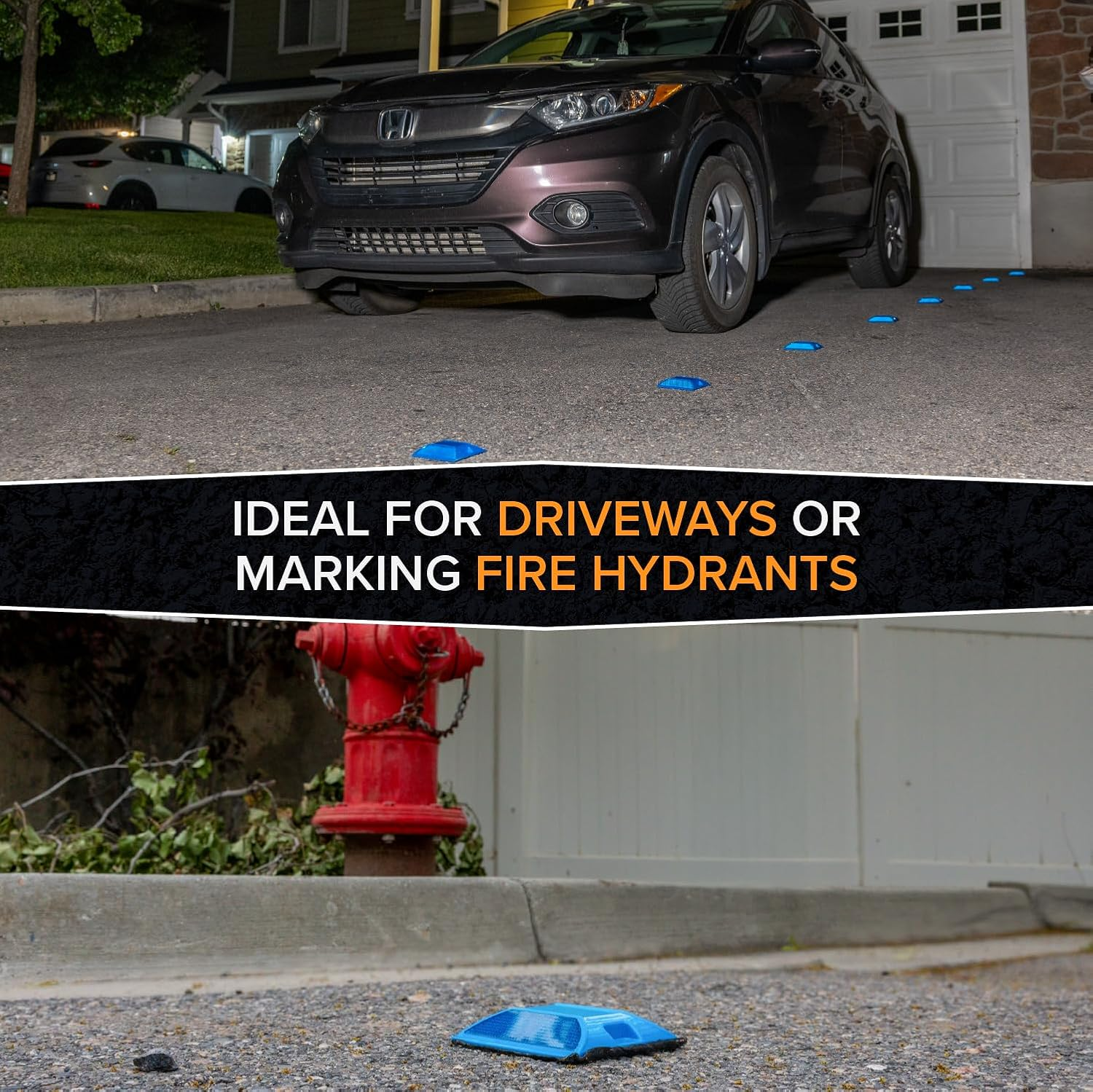 Road Reflectors Pack of 10 | 4 by 4 Inch Street Pavement & Asphalt Stud Markers | Great for Speed Bumps, Sidewalks, Pedestrian Crossings, Freeways & Driveways | Industrial Grade (Blue) image number 3