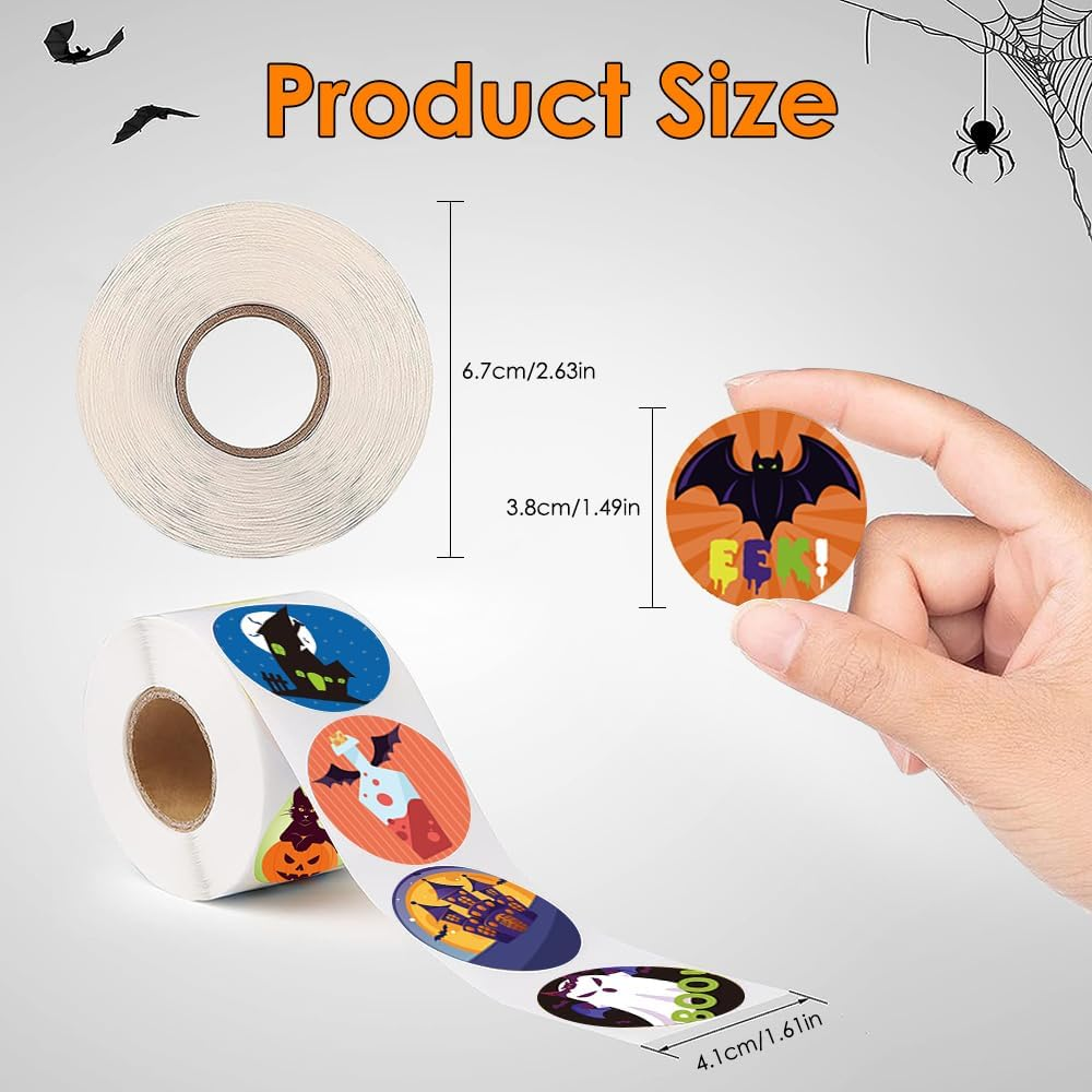 AUTOWT Halloween Stickers, 1000 PCS Halloween Pumpkin Bat Spider Cute Stickers Roll with 16 Patterns, Decorating Stickers for Laptop Water Bottle Crafts Scrapbooking for Adults Teens Gifts image number 4
