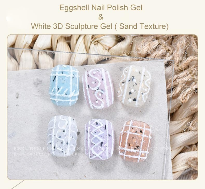 PINNI Egg Shell Gel Nail Polish Kit - Speckled, Reflective Glitter, Semi-Permanent UV Polish with Sequins, Shiny Shimmer White Varnish image number 1