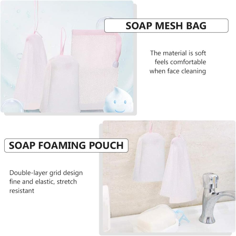 6Pcs Bubble Net Soap Saver Pouch Foaming Soap Holder Soap Exfoliating Mesh Pouch Soap Mesh Pouch Facial Washing Nets Bubble Mesh Bags Travel Soap Foaming Bag Bath Bag Grid Or