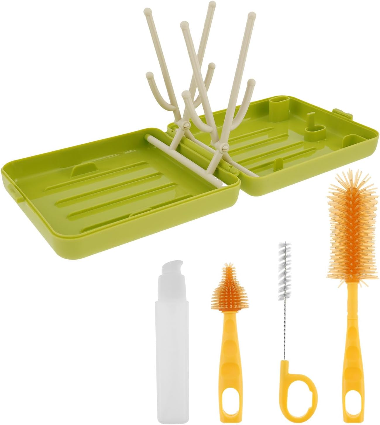 Baby Bottle Brush Kit - Stable Bottle Cleaning Kit Easy to Use Baby Bottle Cleaning Tool Portable Traveling Bottle Cleaner Kit Versatile Baby Bottle Cleaner Brush Set for Babies (Green)