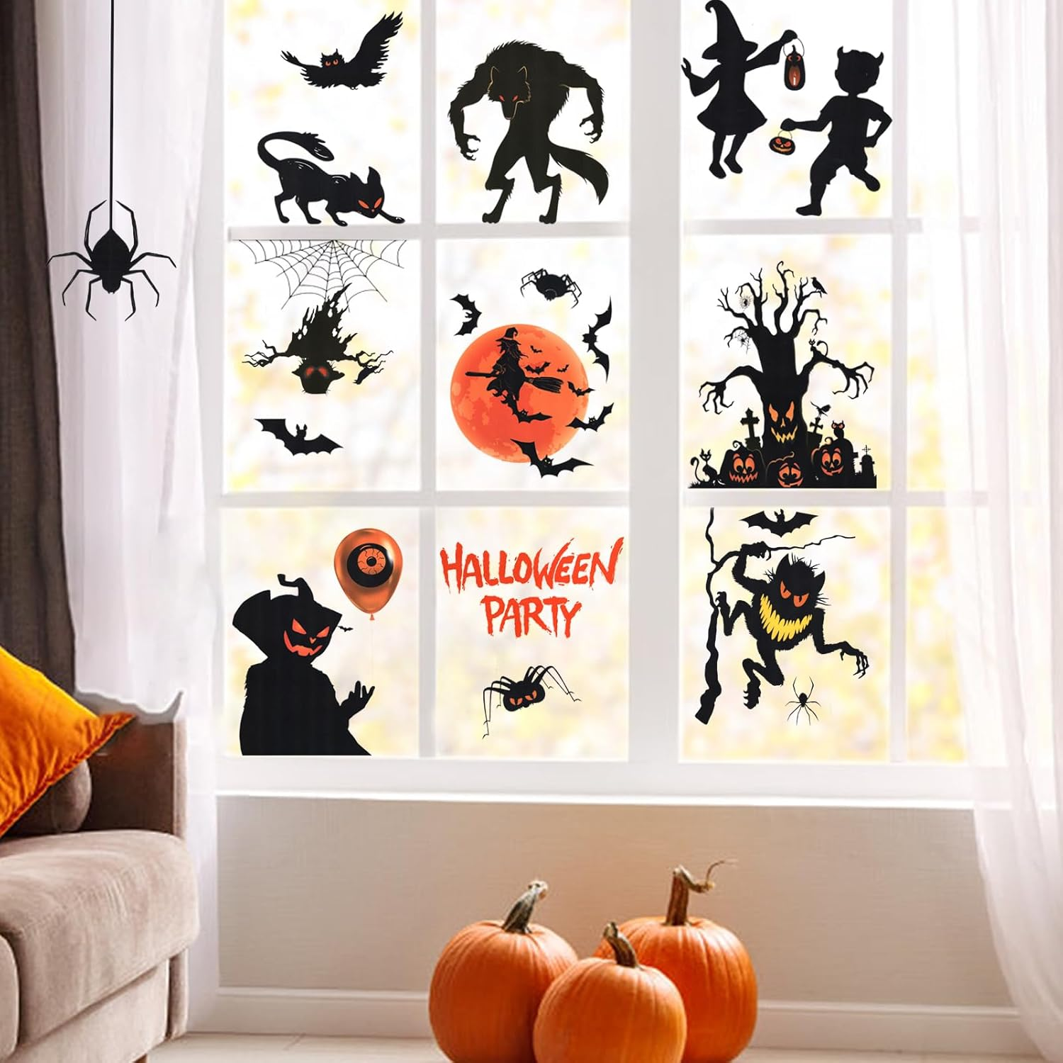 Ekkovla Halloween Window Stickers, 9 Sheets Halloween Window Cling Decals for Halloween Party Decoration Glass Window Home Decor Indoor and Outdoor