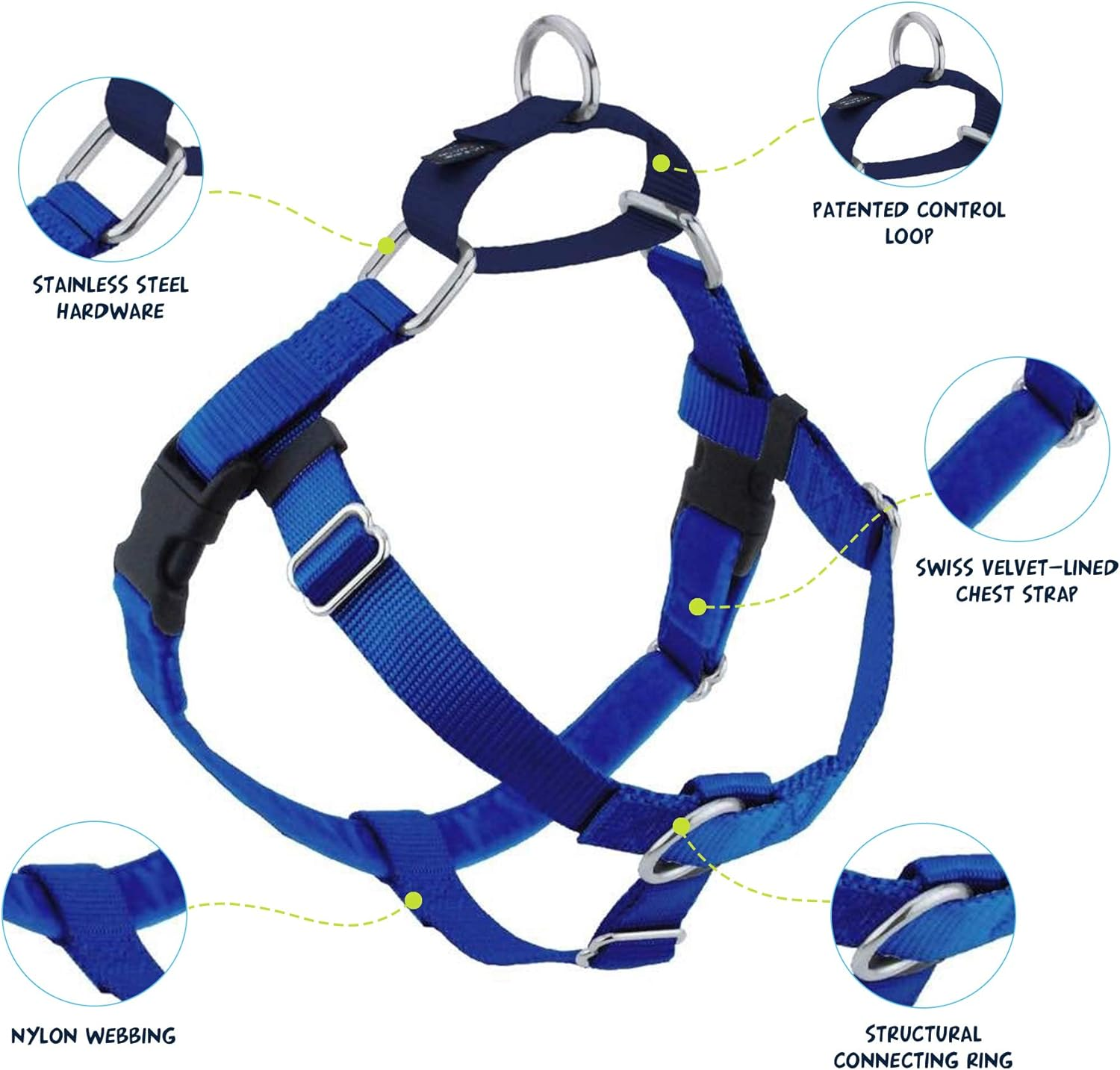 2 Hounds Design Freedom No Pull Dog Harness, Adjustable Harness, Easy Walking & Comfortable Control, Fits Small, Medium & Large Dogs, Solid Colors, Made in USA, 1" XL, Royal Blue