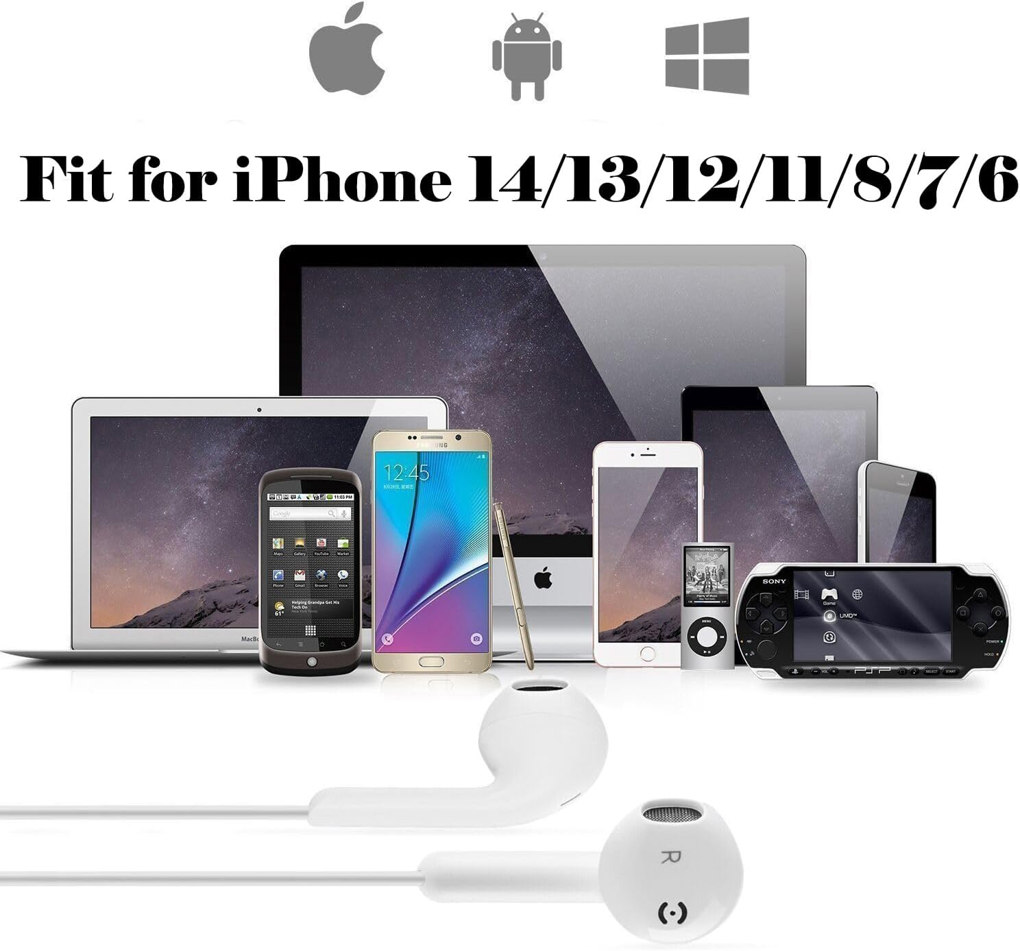 Iphone Wired Earbuds Wtih Lightning Connector, Apple Mfi Certified in Ear Earphones with Microphone Compatible with Iphone 14 13 12 11 Pro Max X XS XR 8 7 Plus(White&Black)