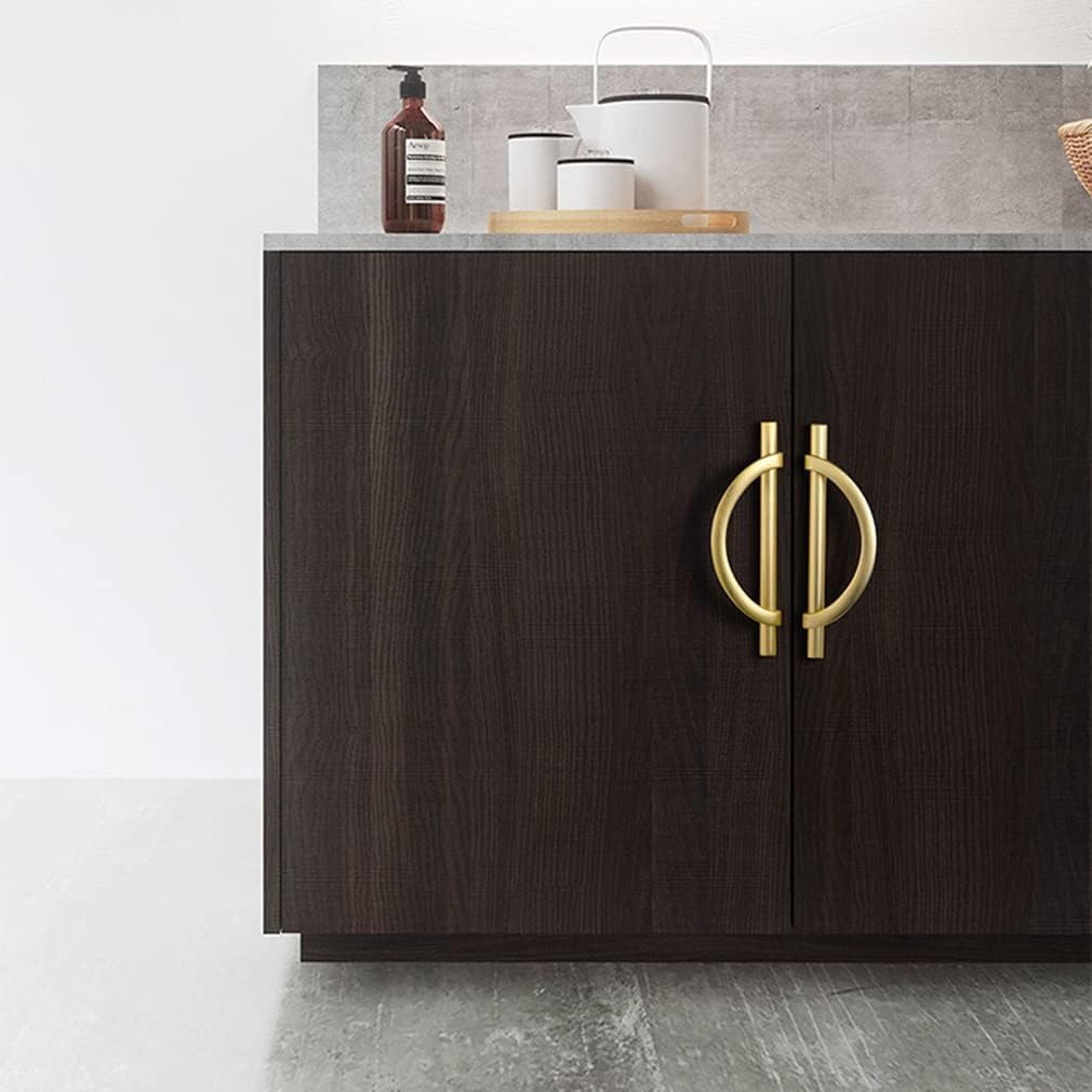 DAPANIY Brushed Gold Cabinet Pulls Drawer Pulls, Half Moon Shape Pulls Gold Drawer Dresser Kitchen Handles Antique Cupboard Door Handles, 4Packs 96Mm image number 7