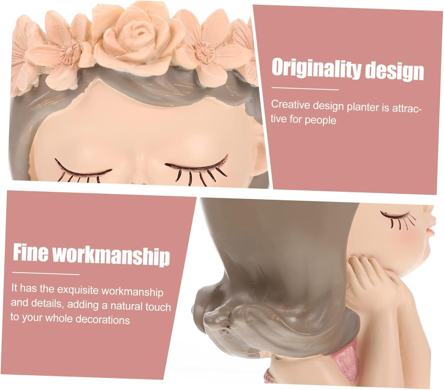 MYKAGS Cute Girl Face Resin Succulent Planter Pot with Drainage Hole, Ideal for Indoor/Outdoor Use, 7Cm W X 7Cm D X 11Cm H, Glossy Finish, Whimsical Style, 1 Count image number 6