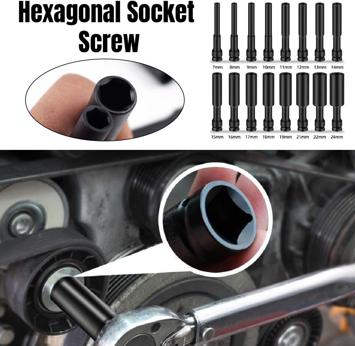 AIMALL 14Mm Lengthened Thin-Walled Socket for Electric Wrench &ndash; 1/2" Extra-Long Ultra-Thin Hexagon Socket, CR Chrome Vanadium Steel image number 1