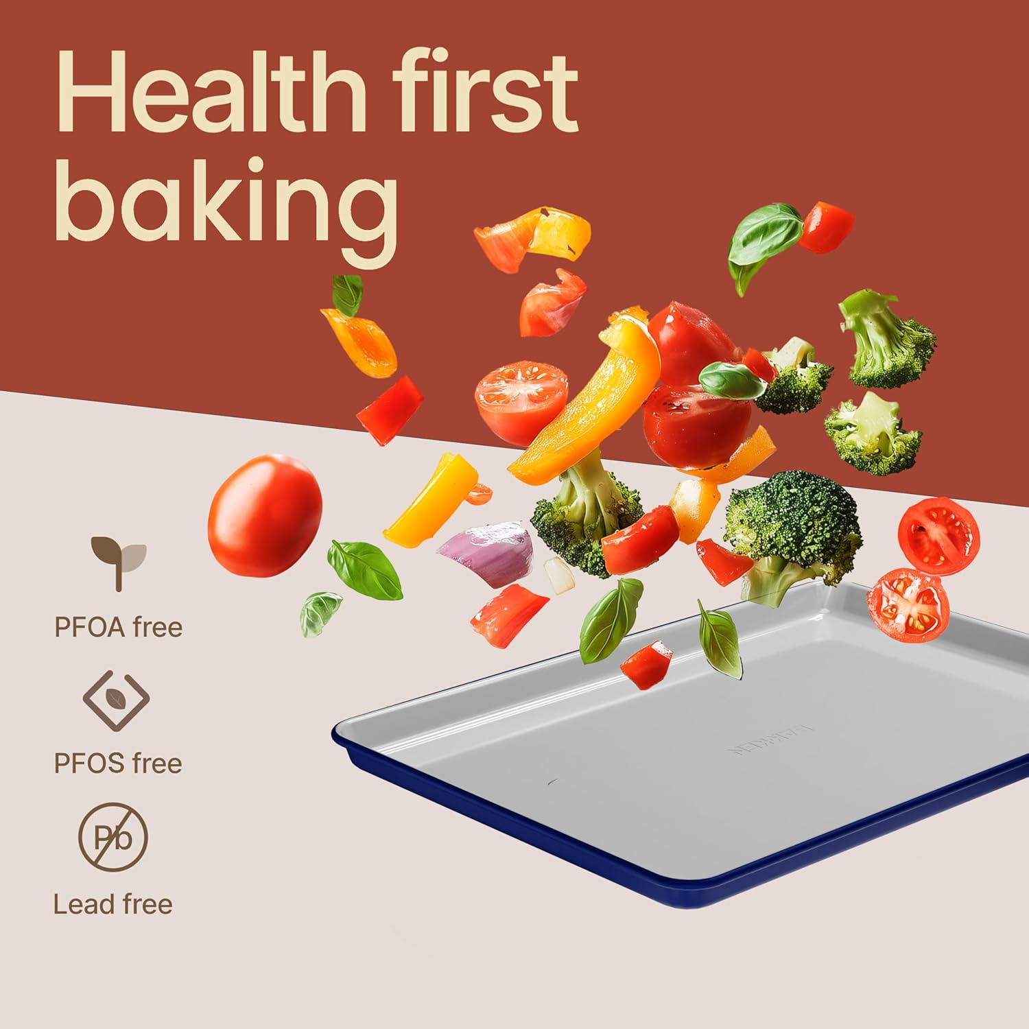 Bakken 8-Piece Ceramic Coated Bakeware Sets, Nonstick Aluminized Steel Pans with Muffin, Loaf, Cake, Roasting Pan, & Cooling Rack, Oven Safe up to 500&deg;F, Dishwasher Safe, BPA, PTFE & PFAS Free, Blue - Black image number 2