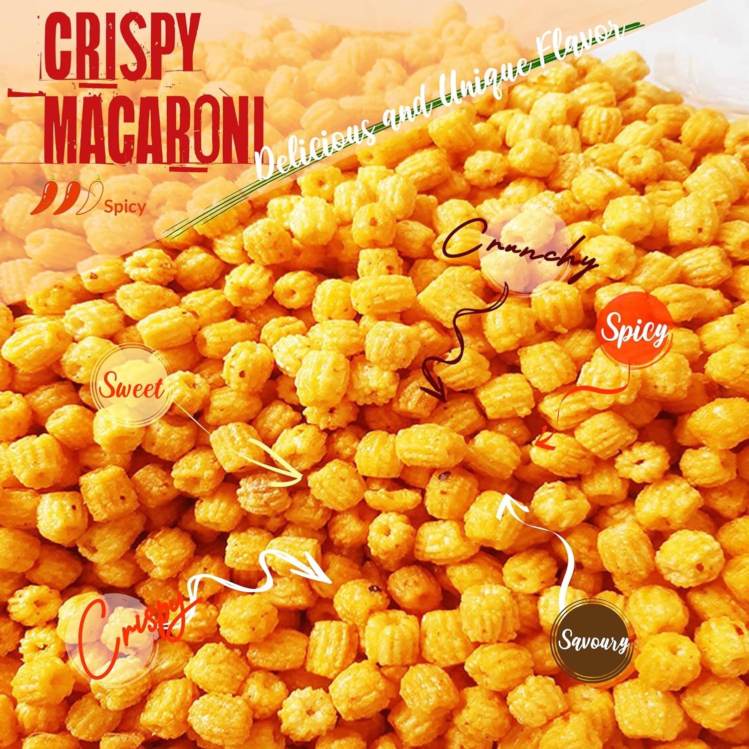 Crispy Spicy Macaroni Snack (Pack of 2) - Perfectly Balanced Chili and Garlic, Sweet and Spicy Snack, Unique Flavor, Crunchy Addictively Delicious Snack for All Occasions Perfect for Sharing, Nui Chi&ecirc;n Bơ Tỏi image number 2