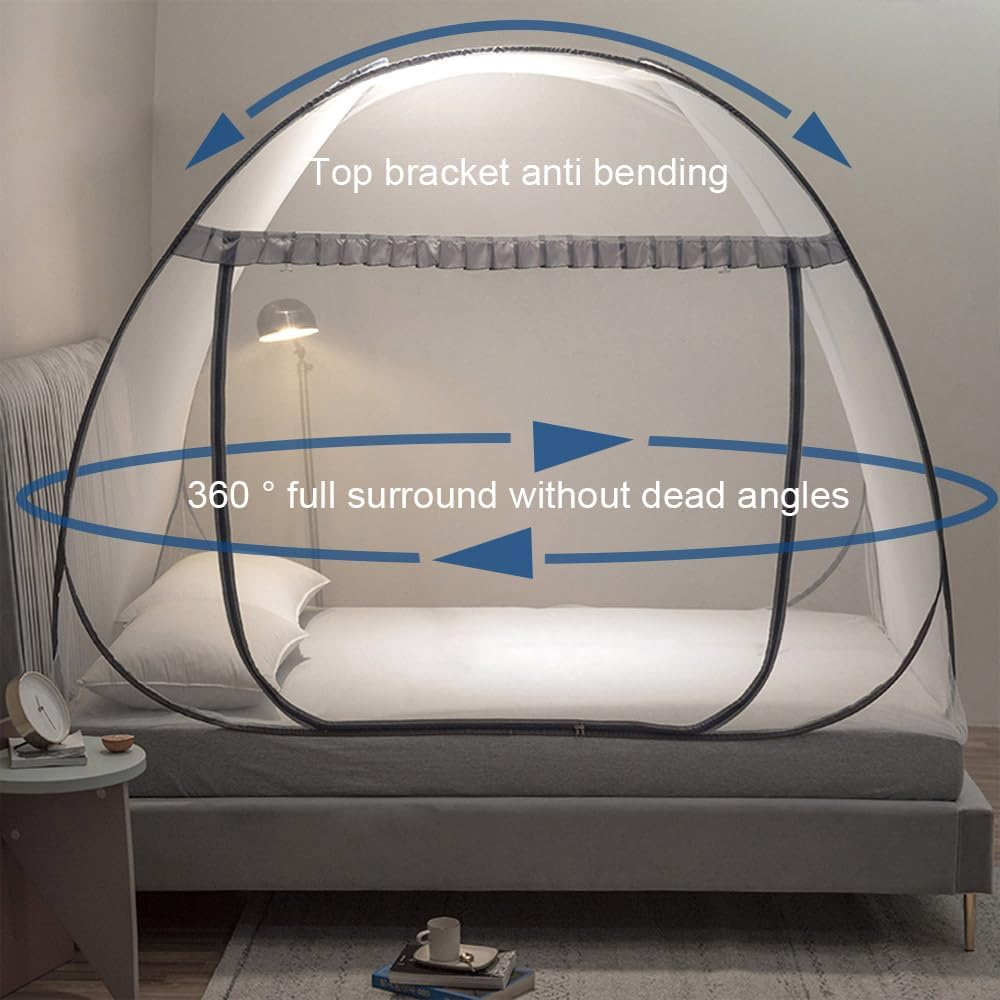Mengersi Mosquito Net Tent for Bed,Pop-Up Bed Canopy with Net Bottom,Mosquito Netting Bed Tent for Kids Girls Boys,Bed,Suit for Indoor Outdoor (Twin, Gray) CAN3023114 image number 2