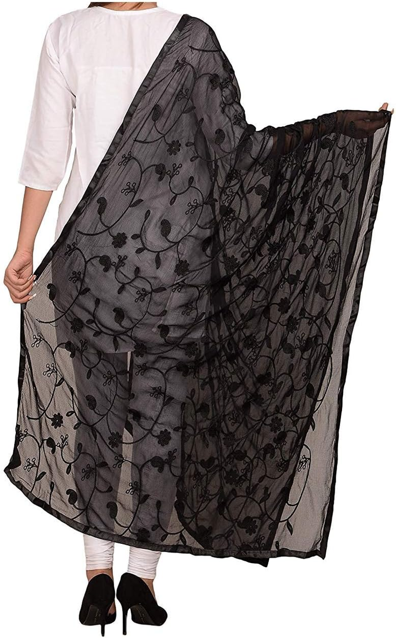 APRATIM Chiffon Embroidery Dupattas Neck Scarf Fashionable Stole - for Girls Women'S Free Size- 2.25 Meters, Black, 2.25 Meter image number 2