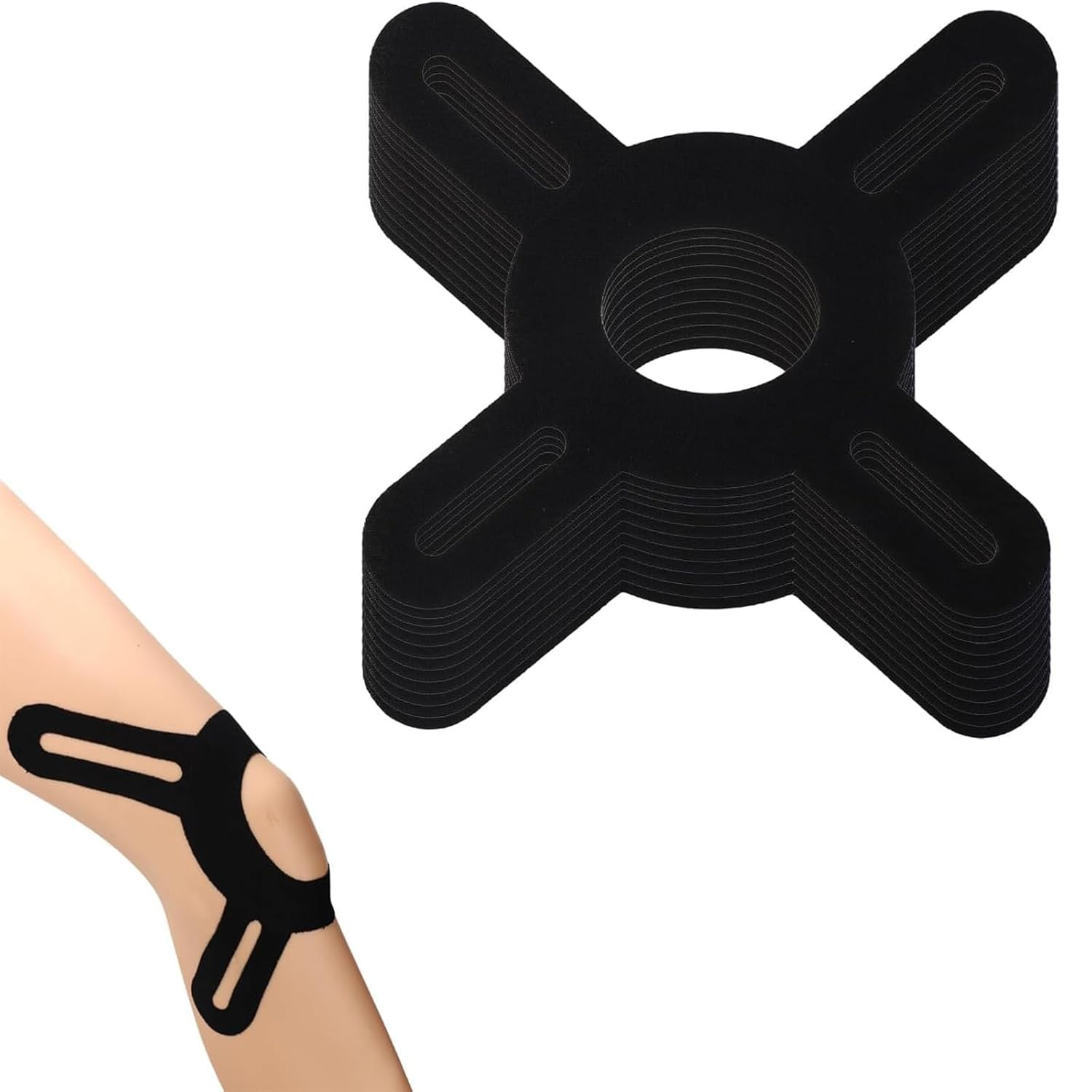 Precut X-Shape Knee Support Strips - Breathable Kinesiology Tape for Running, Basketball & Cycling | Sweat Proof Athletic Tape 25X22Cm (12 Pack) image number 3