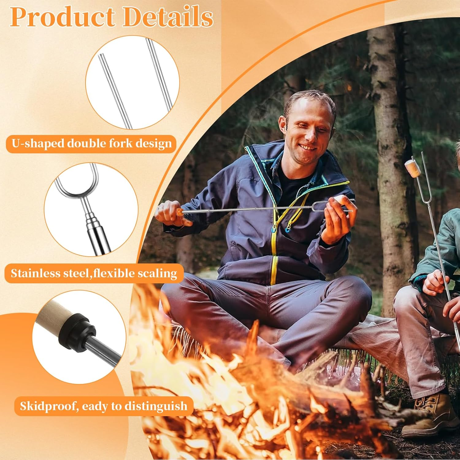 Telescoping Marshmallow Roasting Sticks, Extra-Long Scalable Smores Skewers for Campfire, Fire Pit, BBQ & Hot Dog - Stainless Steel Extendable Forks for Outdoor Cooking, Camping Picnics (4PCS) image number 2