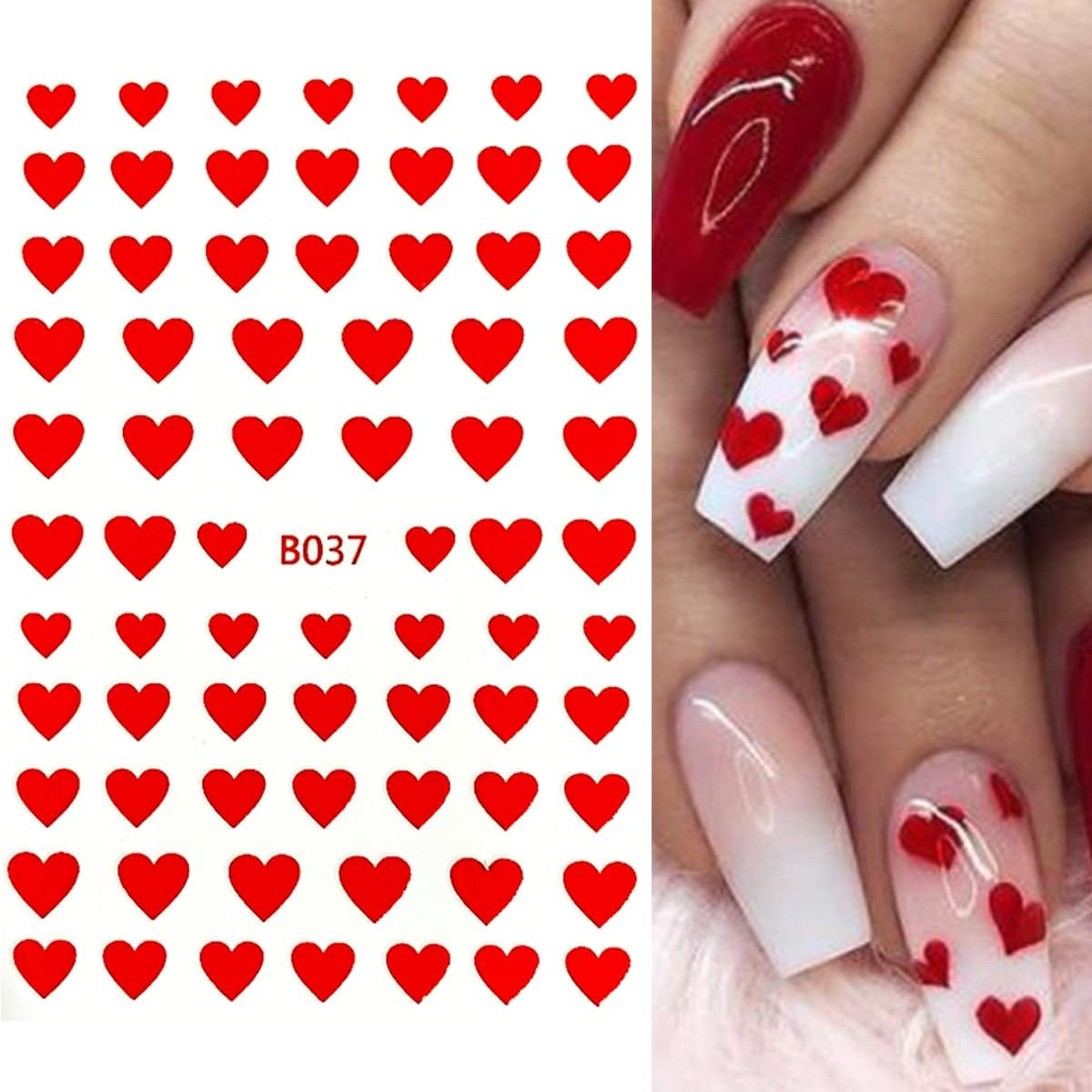 8 Self-Adhesive Nail Art Stickers - Heart & Nail Decorations image number 5
