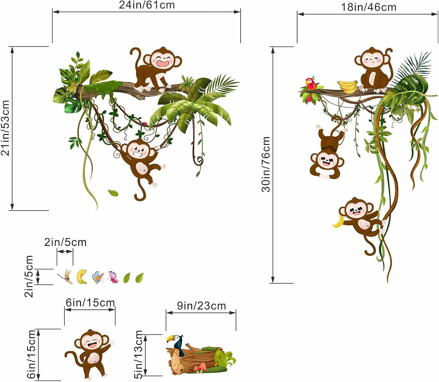 Monkey Climbing Tree Wall Decals - Jungle Animals Vine Leaves Wall Stickers - Baby Nursery Kids Girls Boys Room Daycare Playroom Classroom Wall D&eacute;cor image number 5