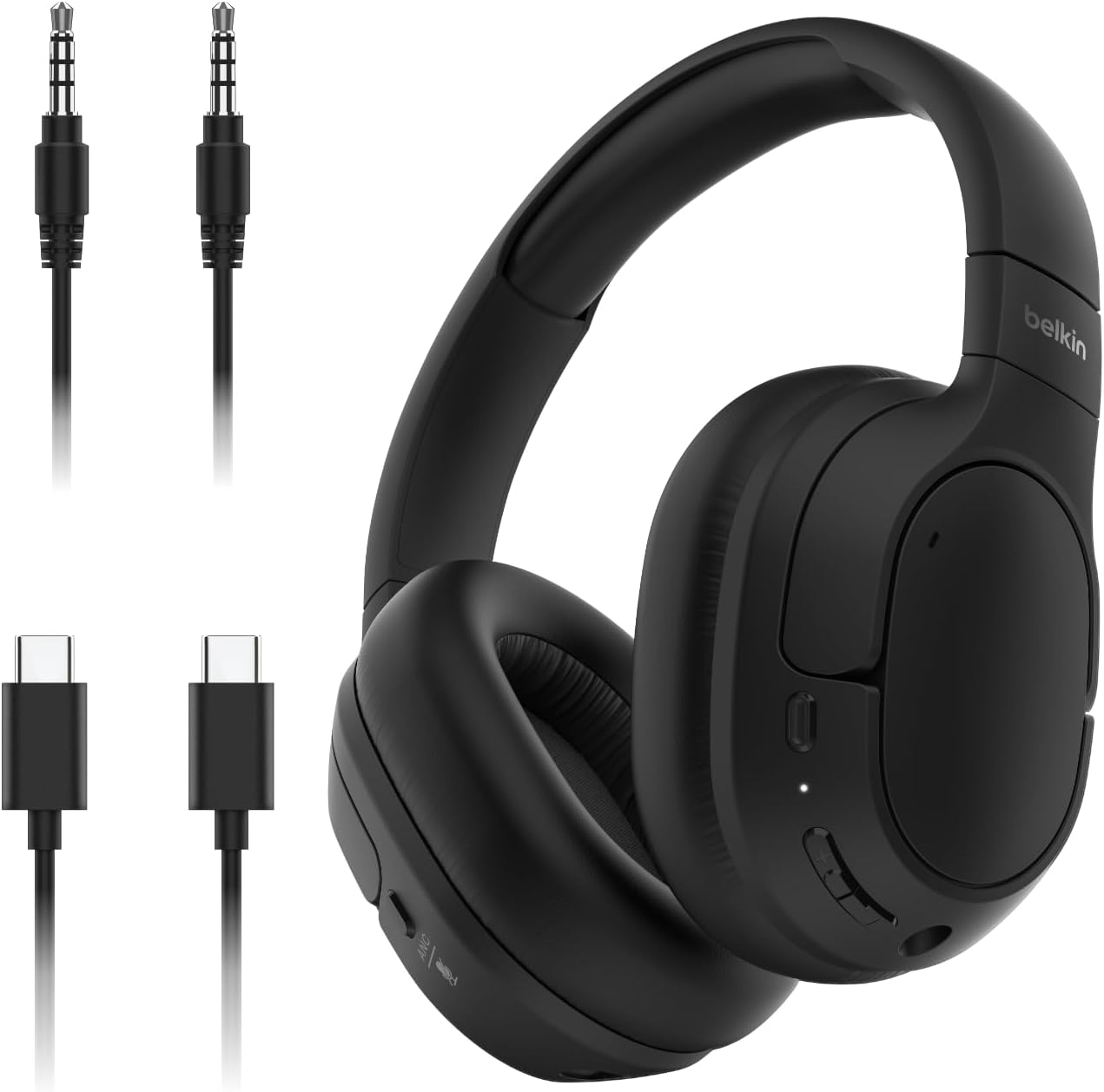 Belkin Soundform Isolate Noise-Cancelling Over-Ear Headphones, Hybrid Active Noise-Cancelling, Wireless, Bluetooth W/ 60H Playtime, Deep Bass, Cloudcushion Ear Cups for Travel, Home, or Office - Black