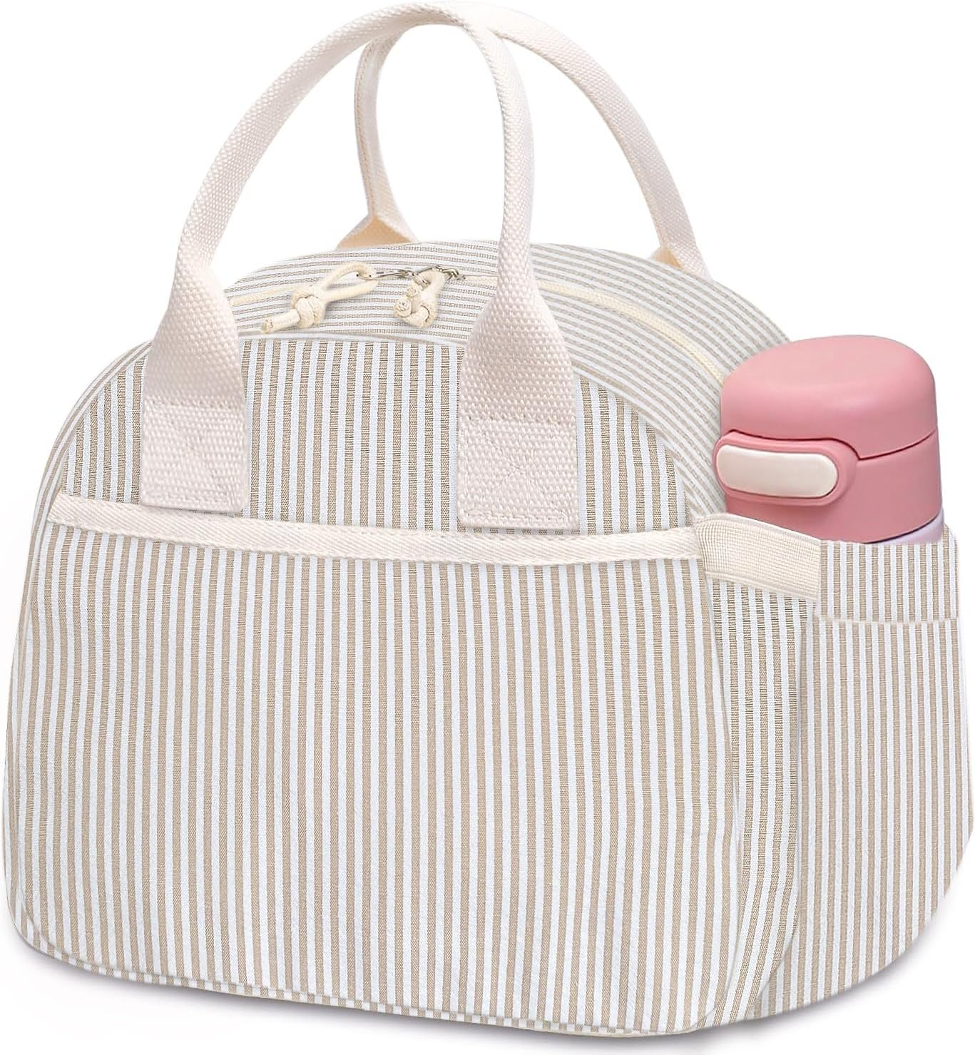 Carry Bloom Lunch Box for Women, Insulated Lunch Bag Cute Corduroy Lunchbag Reusable Lunchbox for Work (Bow Pink)