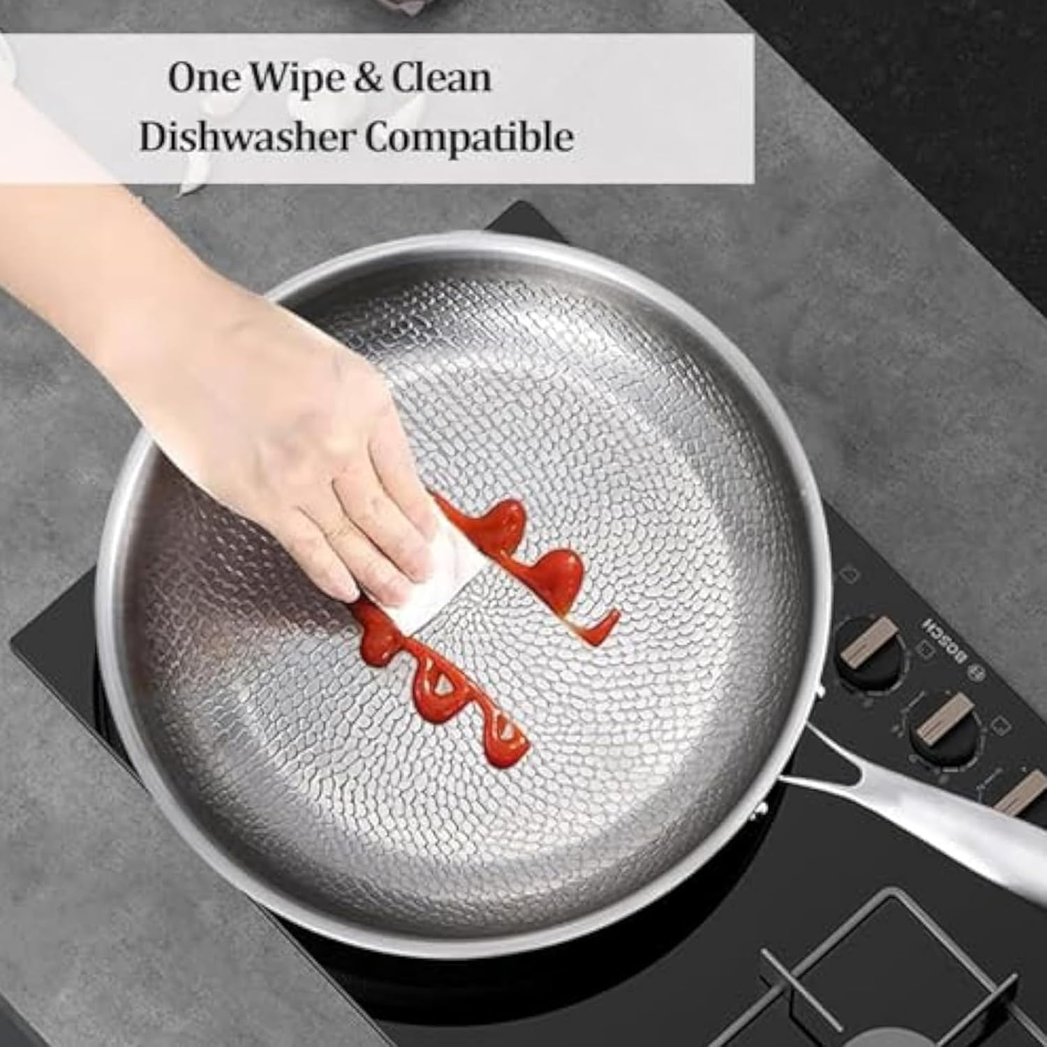 Titanium Hammered Pan Pro with Lid, 100% Non-Toxic Titaniums Hammered Pan Pro for Cooking Non Stick, Titanium Frying Pans 12 Inch, Extreme Heat-Resistant & Lasts with All Stovetops (26CM with Lid) image number 4