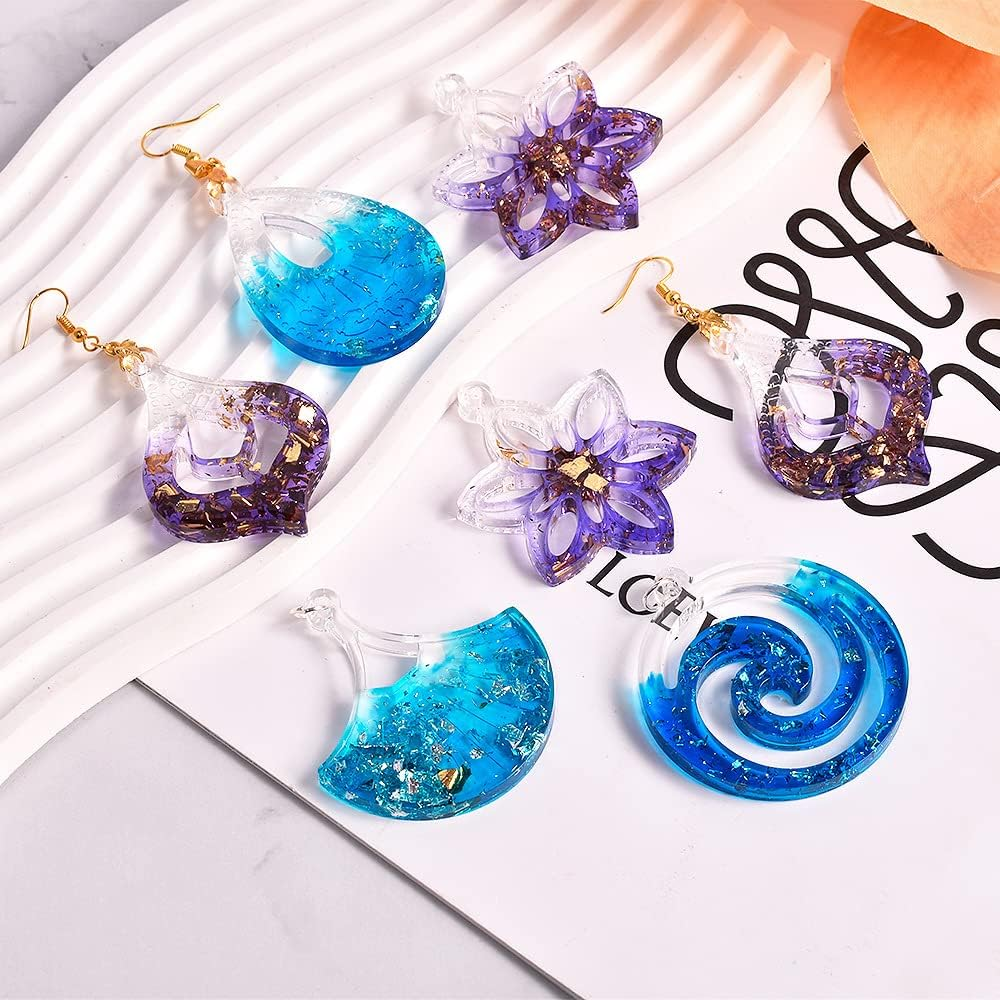 Jewellery Epoxy Resin Moulds Pendant Necklace Earrings Silicone Moulds Teardrop Flower Fan Leaf Jewellery Casting Resin Moulds Casting Mould Crystal Casting Mould for DIY Crafts image number 1