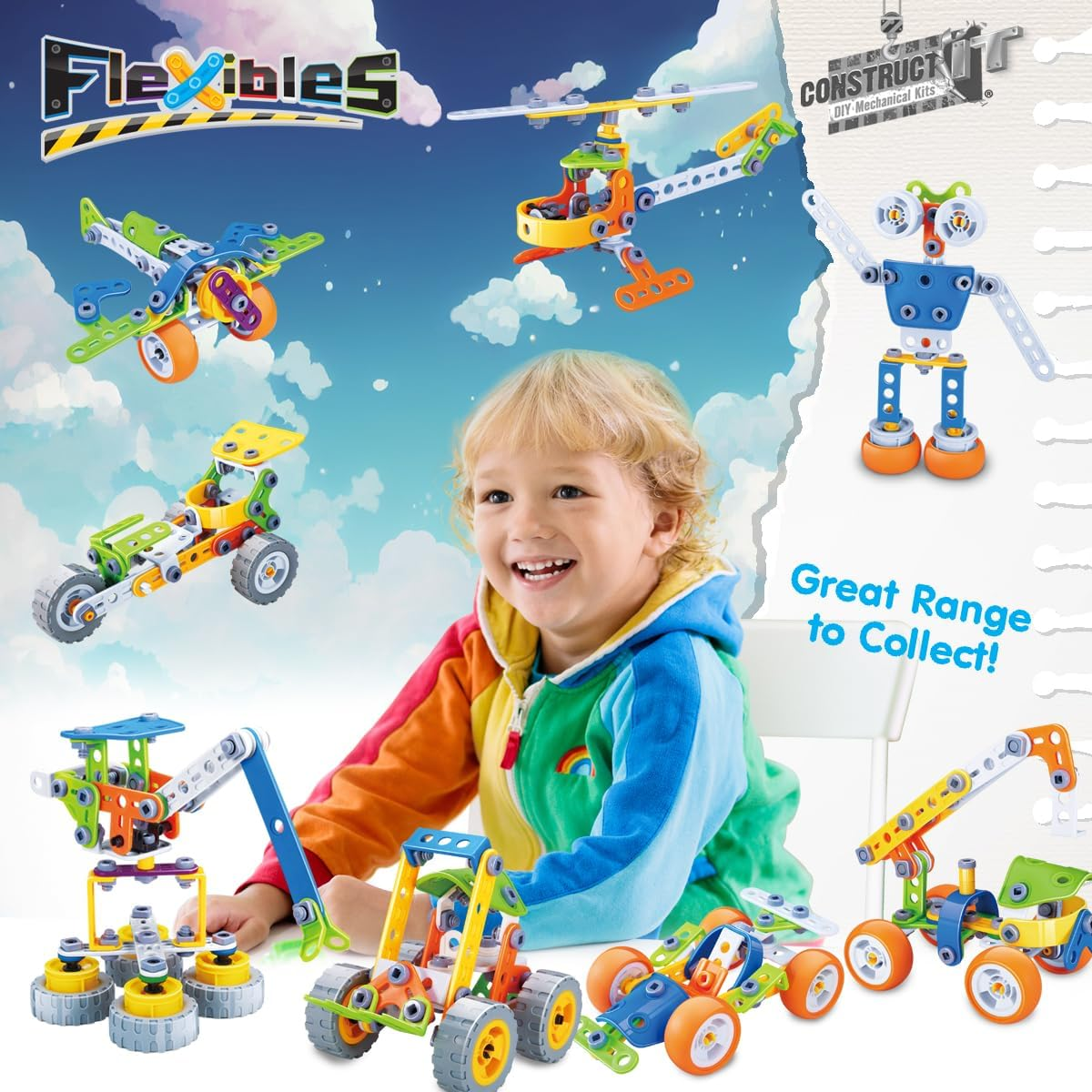 Construct IT Flexibles Dragster Building Set with Tools Included - 74 Pieces Toy Drag Race Car Construction Set - STEM Toys for 5+ Year Olds - Build Your Own Toy Drag Race Car