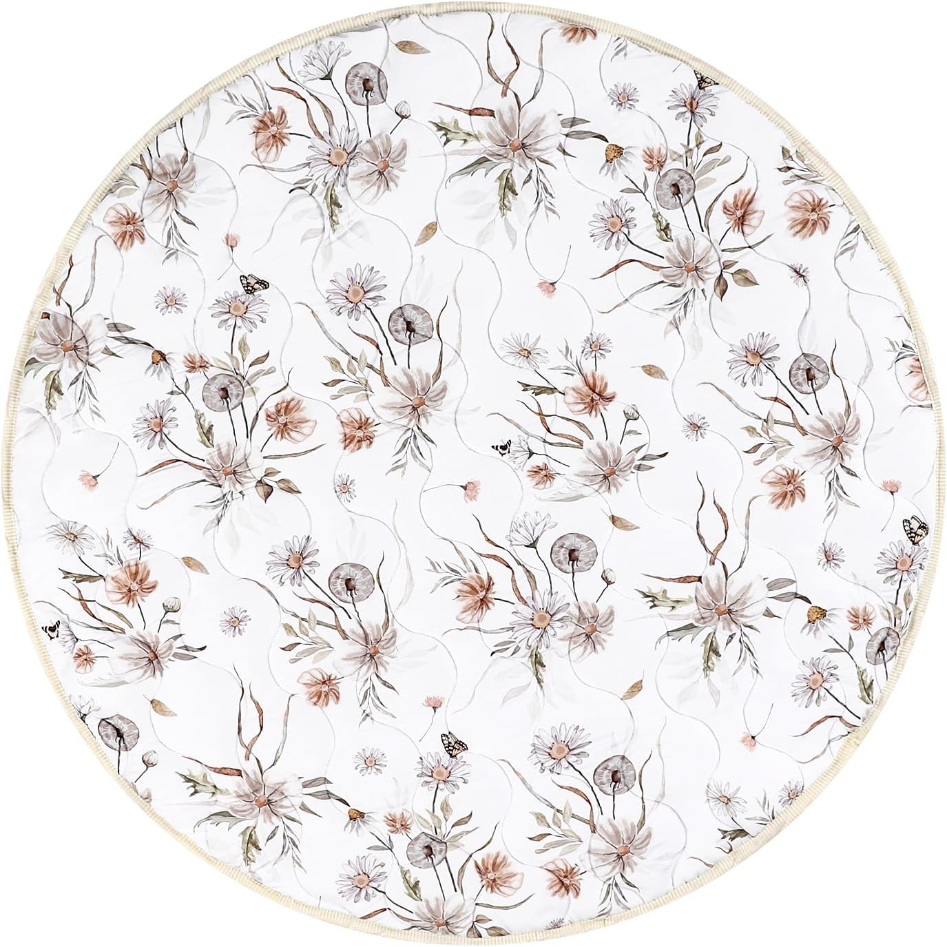 Baby Play Mat for Non-Slip Cushion,Floral and Butterfly,Round image number 6