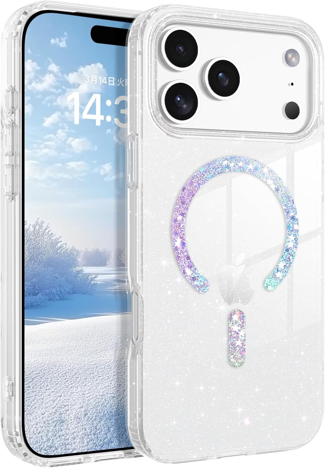 Gaobao Compatible with Iphone 17 6.3 Inch, Magnetic Glitter Case Compatible with Magsafe, Clear Cute Bling for Women and Girls, Slim Shiny Shockproof & Protective Sparkly Cover Crystal Clear Glitter