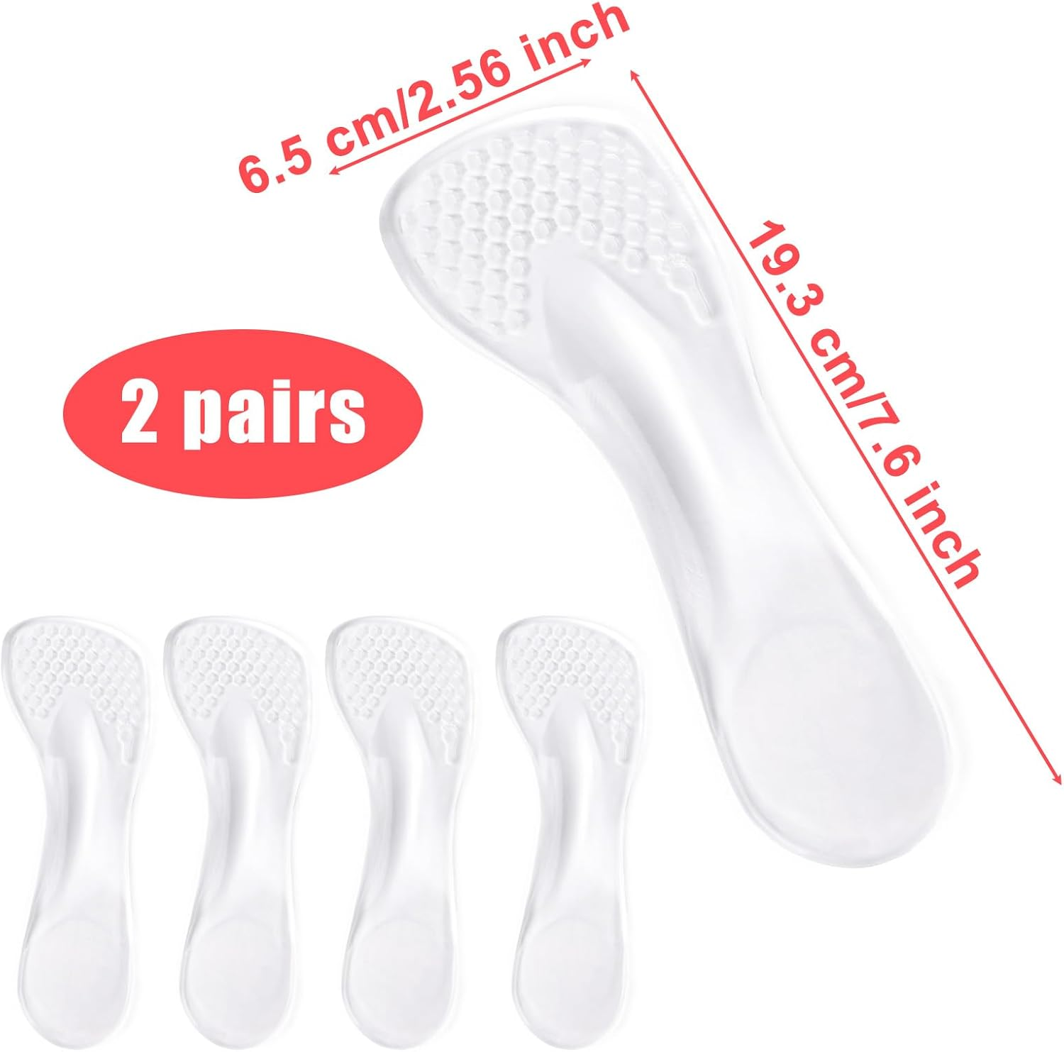 2 Pairs Insoles for High Heels, 3/4 Self-Adhesive Gel Insoles for Women High Heel Comfort Pads Weight Shifting Shoe Inserts Foot Cushions Accessories Used on Flat Feet (Transparent) image number 1
