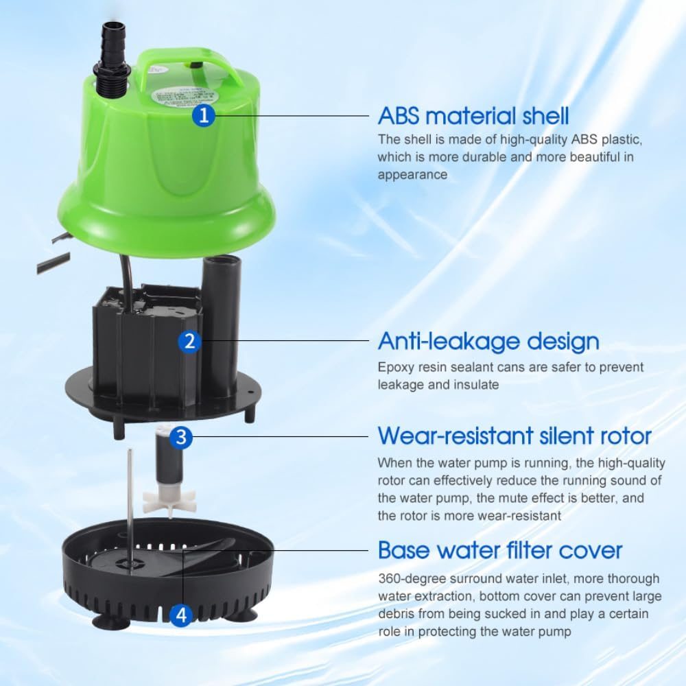 Leona Co Submersible Fish Tank Water Pump | Bottom Suction Aquarium Circulation Pump | High Flow Oxygenation Pump for Fish Tanks, Ponds & Aquariums (60W) image number 3