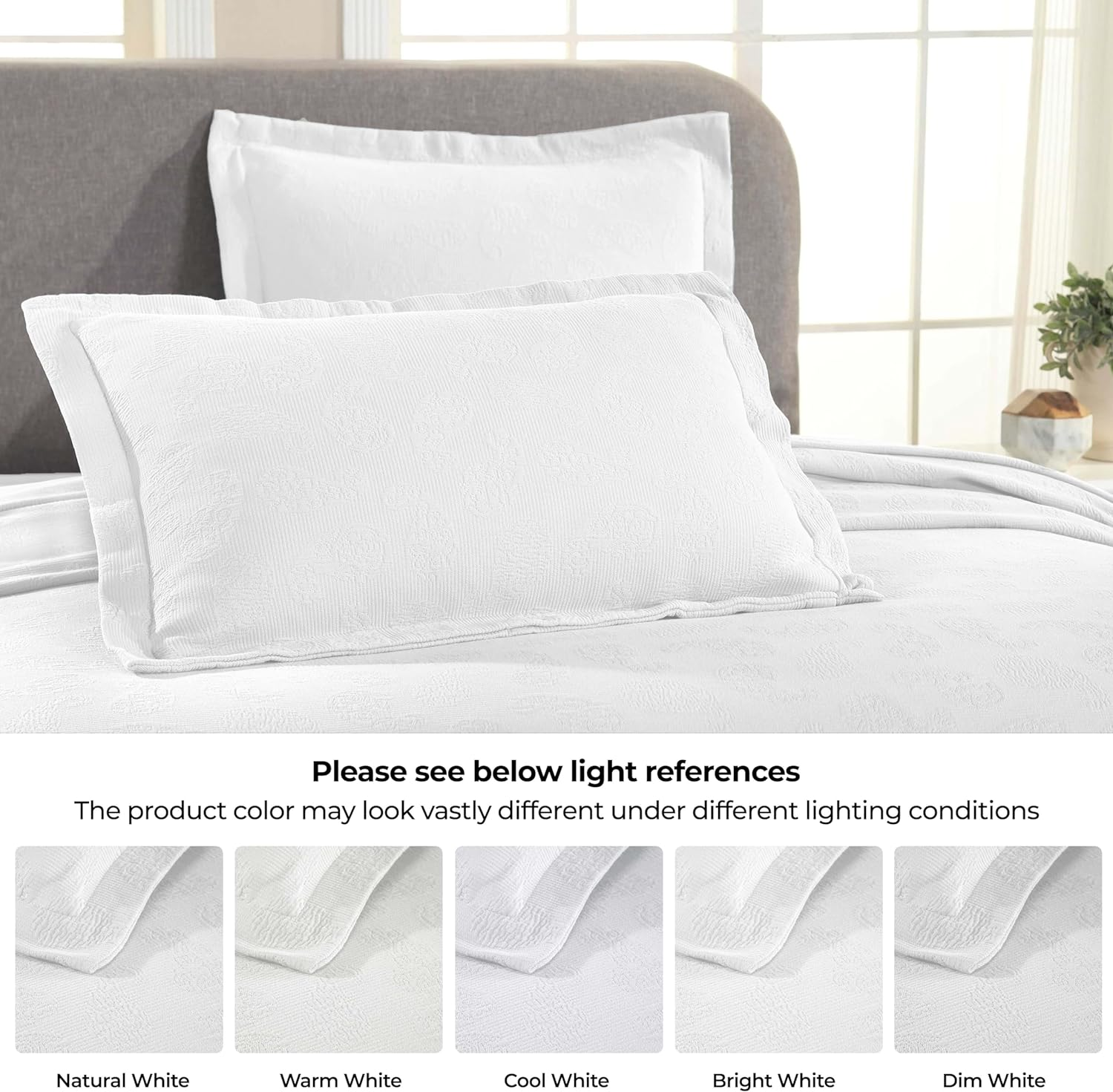 Superior Paisley Jacquard Matelass&eacute; 100% Premium Cotton Bedspread with Matching Shams, King, White image number 3