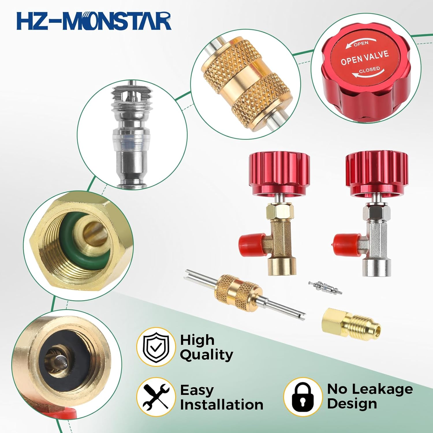 R134A Can Tap, Self Sealing R134A Refrigerant Dispenser with 1/2" Acme 1/4" SAE Adapter, R134A Self Sealing Can Tap and Puncture AC Freon Can 134A Adapter Fittings for AC System Red image number 3