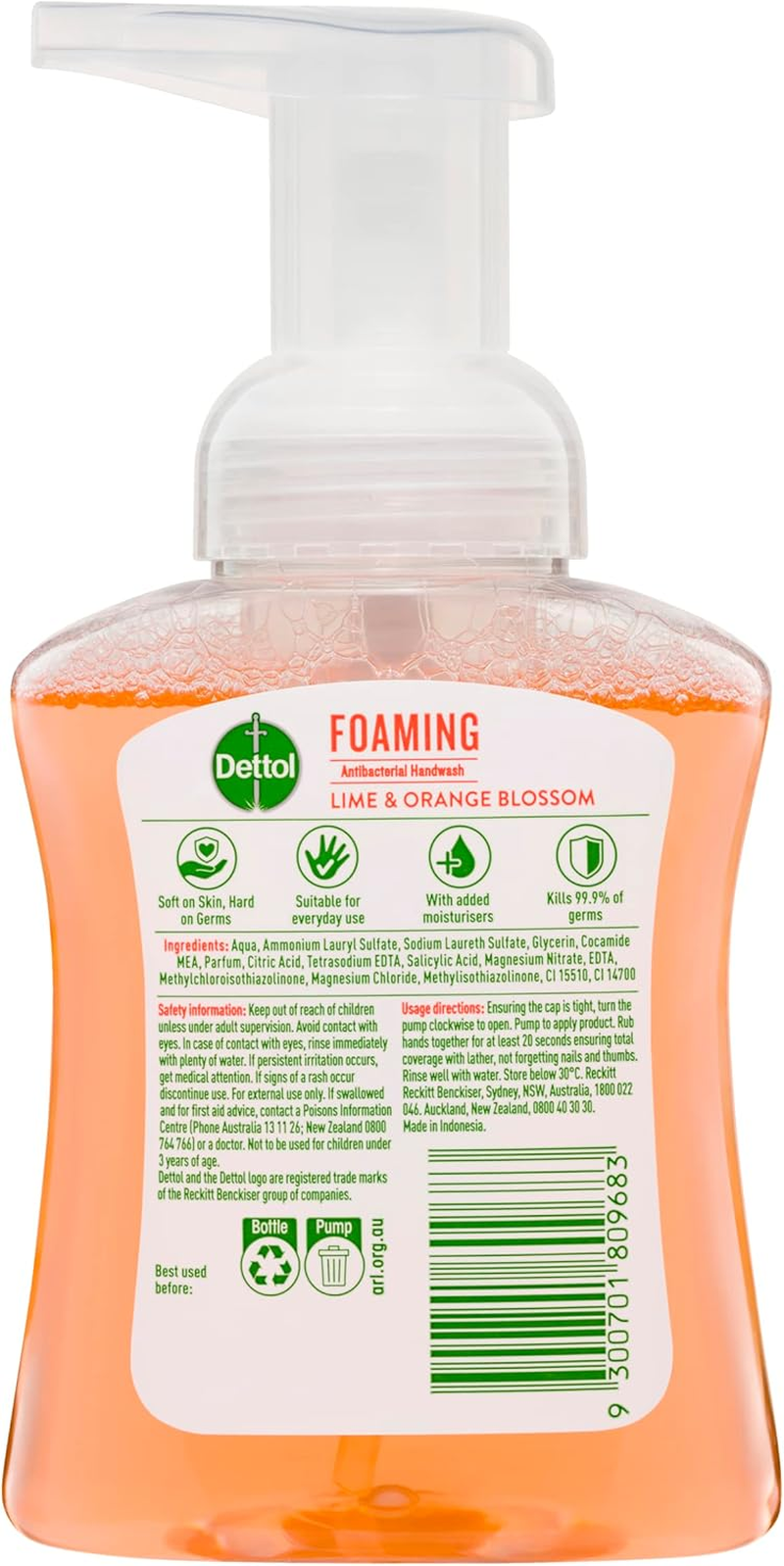 Dettol Antibacterial Foam Hand Wash Lime and Orange Blossom Pump, 250Ml X 12 Pack