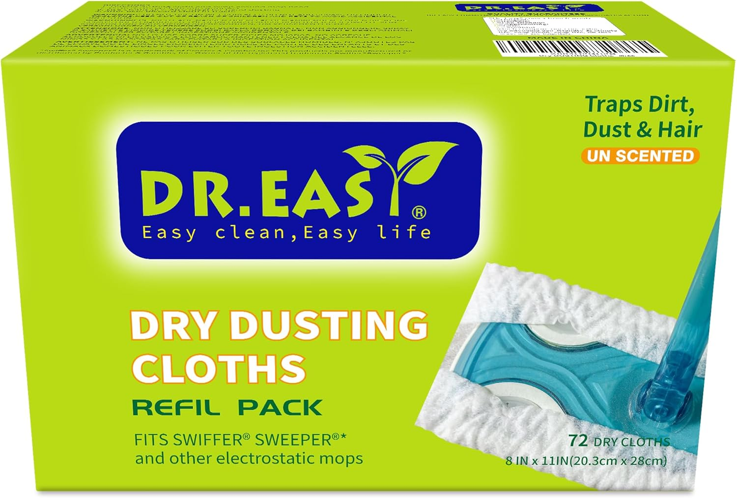 Dr.Easy Dry Sweeping Cloths,72Ct Disposable Mopping Pads Refil Pack,Fits SWIFFER Sweeper and Other Electrostatic Mop Heads for Floor Mopping and Cleaning.Bigger Size 8X11In,Catch& Lock Dirt & Hair. image number 6