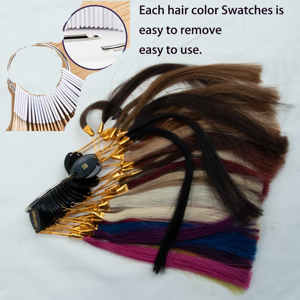 Human Hair Color Swatches Natural Hair Color Testing Swatch 40 Pieces Hair Strand Test Color Rings Hair Dying Color Swatches Human Hair Color Ring Samples for Salon Hairdressing image number 1