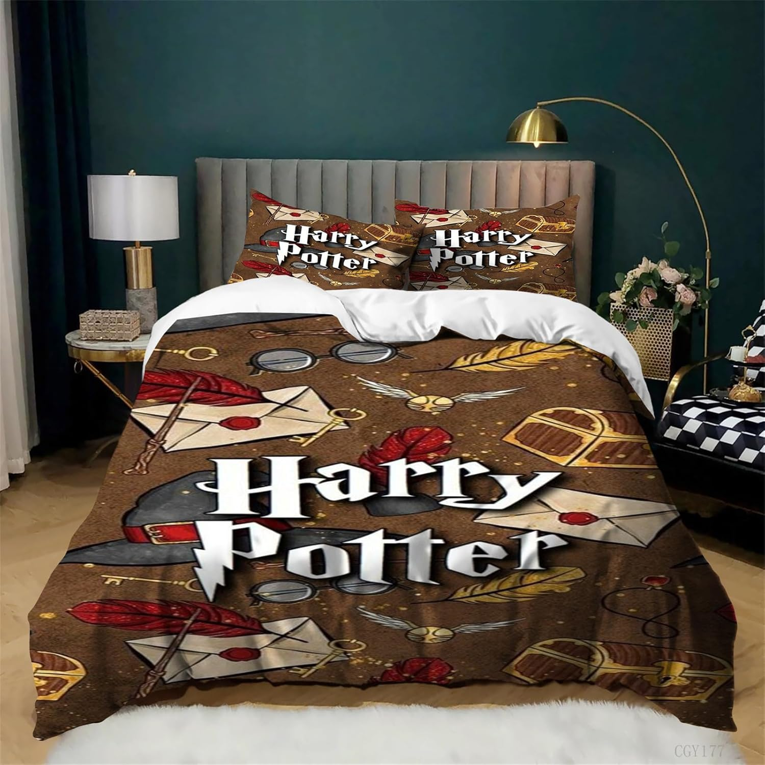 Harry Potter Duvet Cover Set Soft Comfortable Bedding Set 3 Pieces Lightweight Quilt Cover with Zipper Closure Bedroom Decor