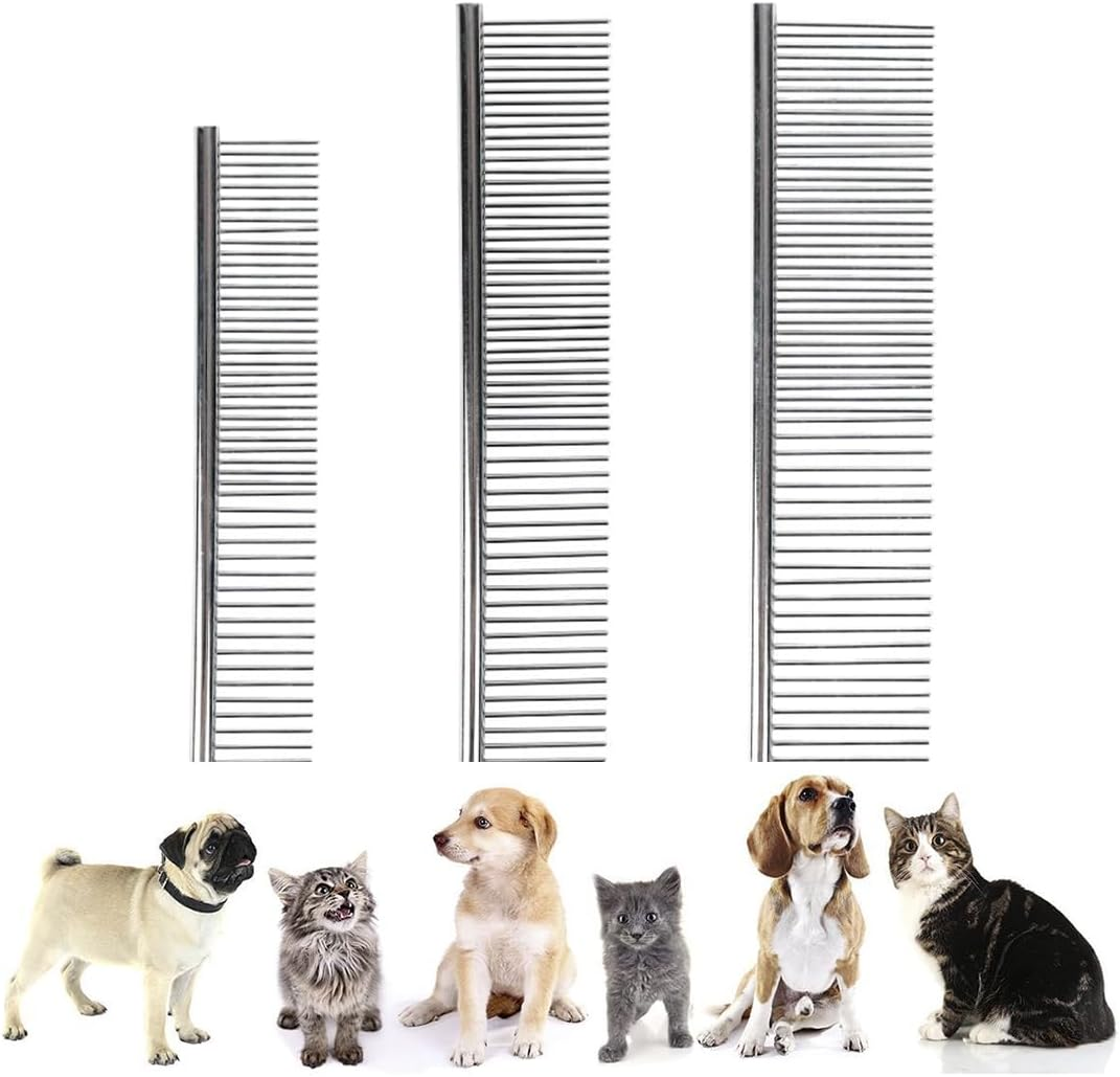 3 Dog Combs Pet Steel Comb Stainless Steel Pet Care Comb for Large Medium and Small Dogs and Cats from Tangles and Knots Poodle Care Deshedding Tool image number 1