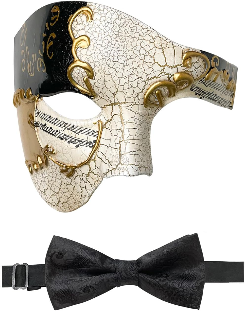 Hyperfun Masquerade Mask for Men Phantom of the Opera Half Face Mask with Bowtie, Vintage Venetian Masks for Costume Parties