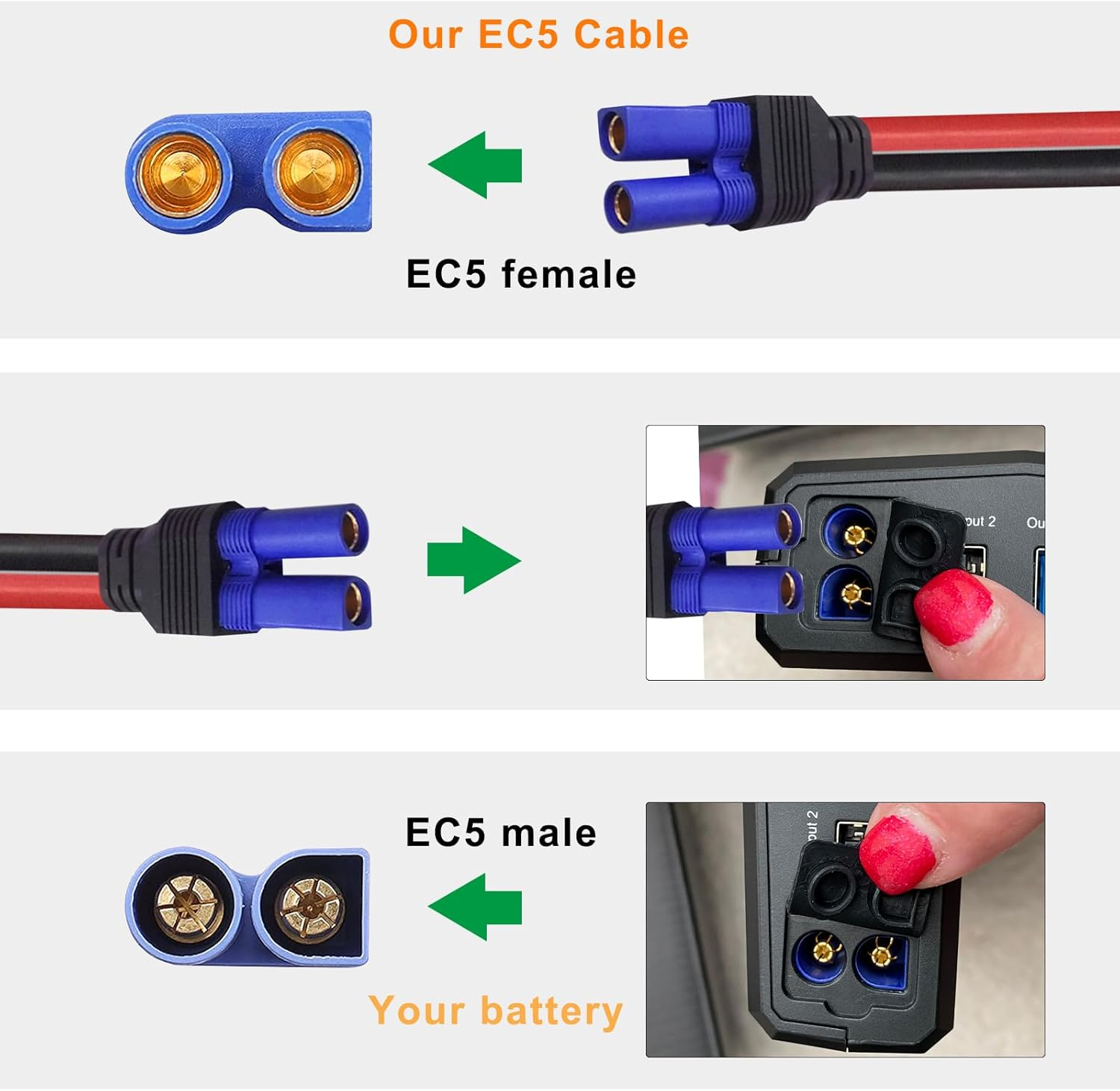 KUNCAN EC5 Jump Starter Cable Battery Clamps - 12V Replacement Alligator Clips to EC5 Female Connector Car Jumper Cable for Emergency Portable Car Jump Start Battery Booster Cable 10AWG Silicone Wire image number 5