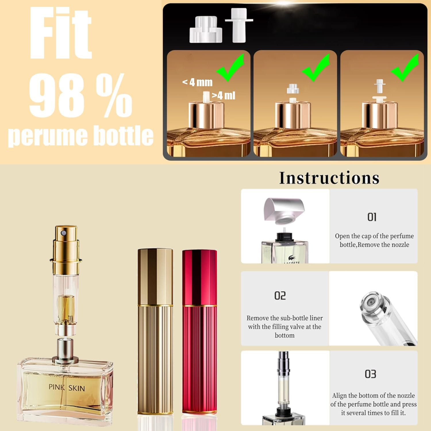 Travelofo Perfume Atomiser Travel Bottle, 10ML Refillable Spray Bottle Easy to Refill Empty Atomiser for Purse, Handbag, Pocket and Luggage (Red) - Black 2 image number 3