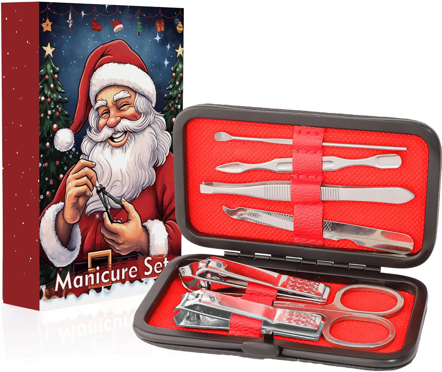 Manicure Set, 7-In-1 Christmas Silver Stainless Steel Nail Clippers Manicure Set, Men'S Care Set, Nails Do, Cuticle Remover for Ingrown Toenails and Thick Nails, for Travel and Home image number 2