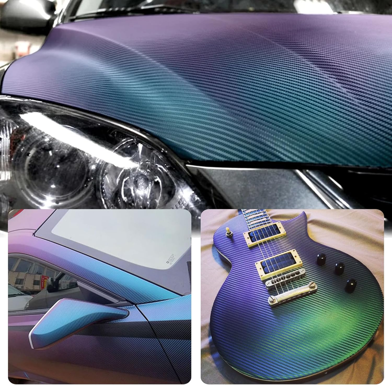 Chameleon Blue to Purple Carbon Fiber Car Vinyl Wrap Sticker Decal Sheet Self Adhesive Bubble Free (1Ft X 10Ft) image number 2