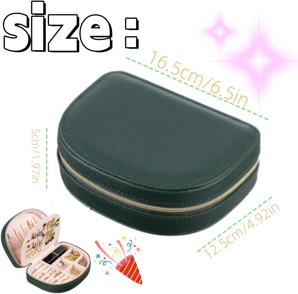 Jindizi Portable Jewelry Box, Small Travel Double Layer PU Leather Mini Jewelry Display Case Earring Necklace Bracelet Ring Organizer Holder Box-Emerald image number 2