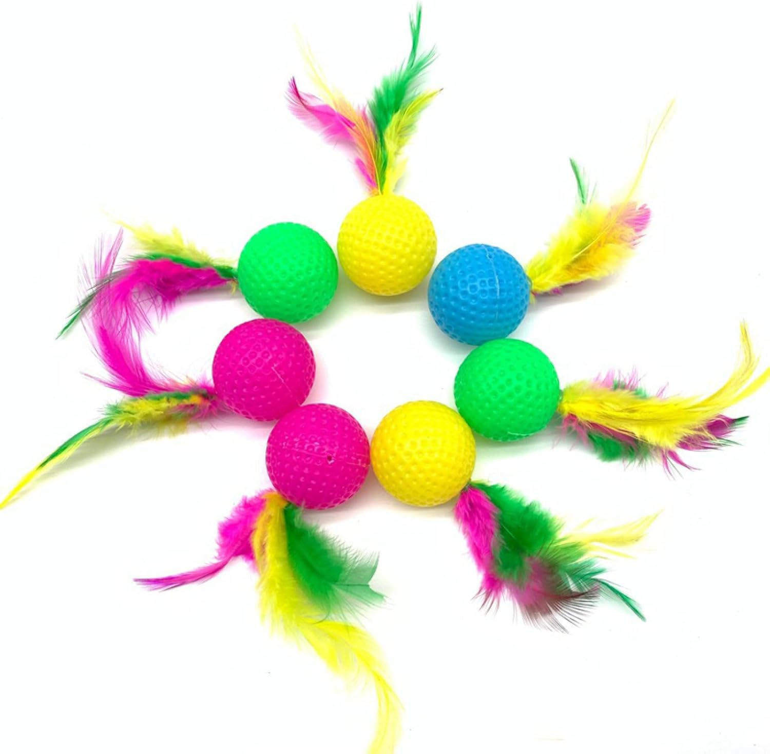 Cat Toys Mixed Plastic Golf Ball with Feather Cat Toy Interactive Kitten Cat Teaser Ball Pet Toy 20Pcs image number 2