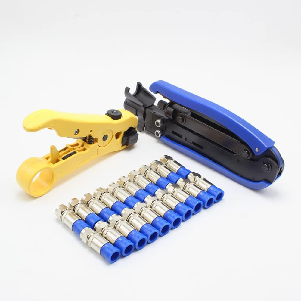 ZONADA F-Connector Crimper Stripper Cutter Set for Coax Coaxial Cable RG6 RG59 RG11 Hand Compression Crimping Cutting TV Cable Hand Tool 20X F Compression Connectors Included image number 1