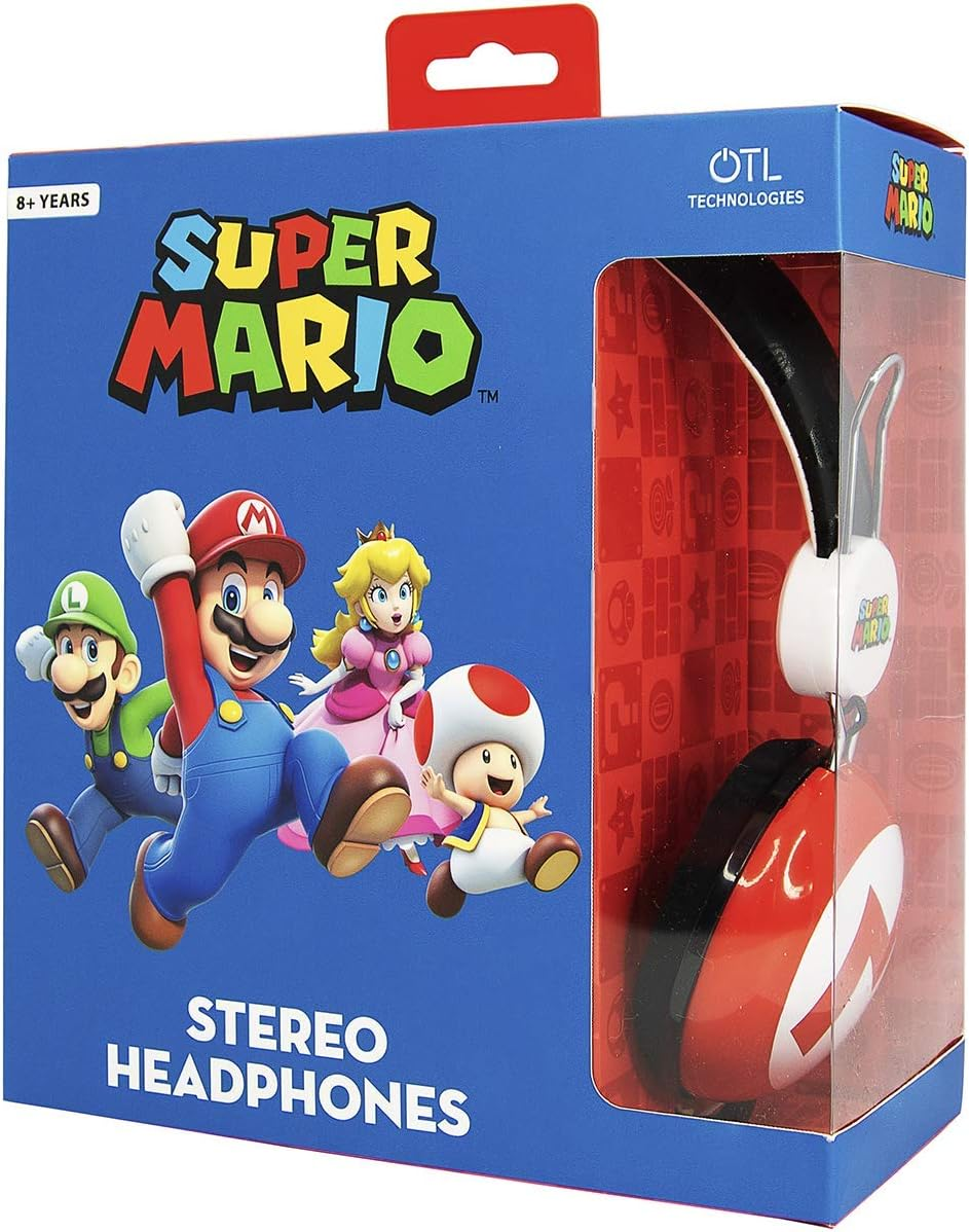 OTL Technologies Tween Kids Super Mario Icon Core Headphones (Padded Headband, 85Db Volume Limit, Colourful Design, Unisex), Red/White