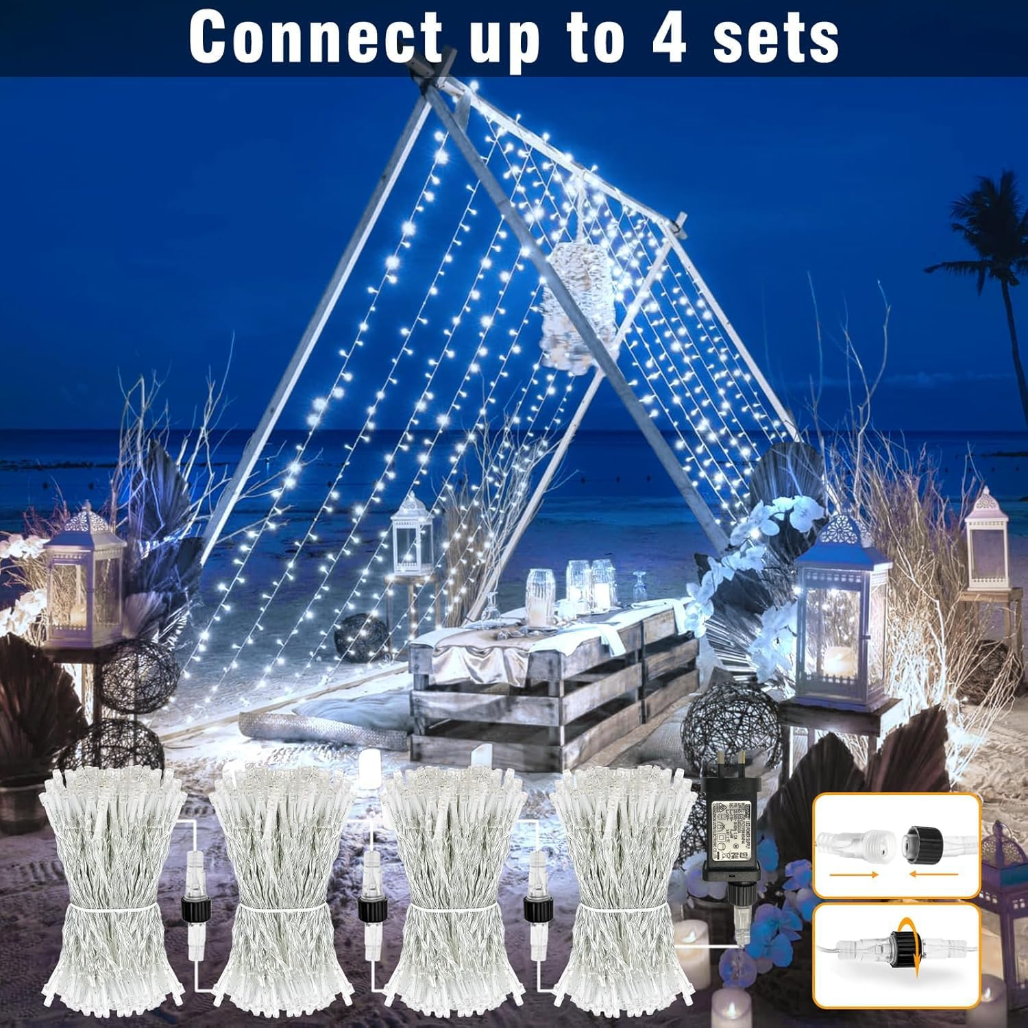 100Ft 300 LED White Christmas Lights Indoor Bedroom, Connectable White String Lights Outdoor Clear Wire, 8 Modes Twinkle String Lights Plug in for Room Tree Wedding Christmas Decoration image number 5