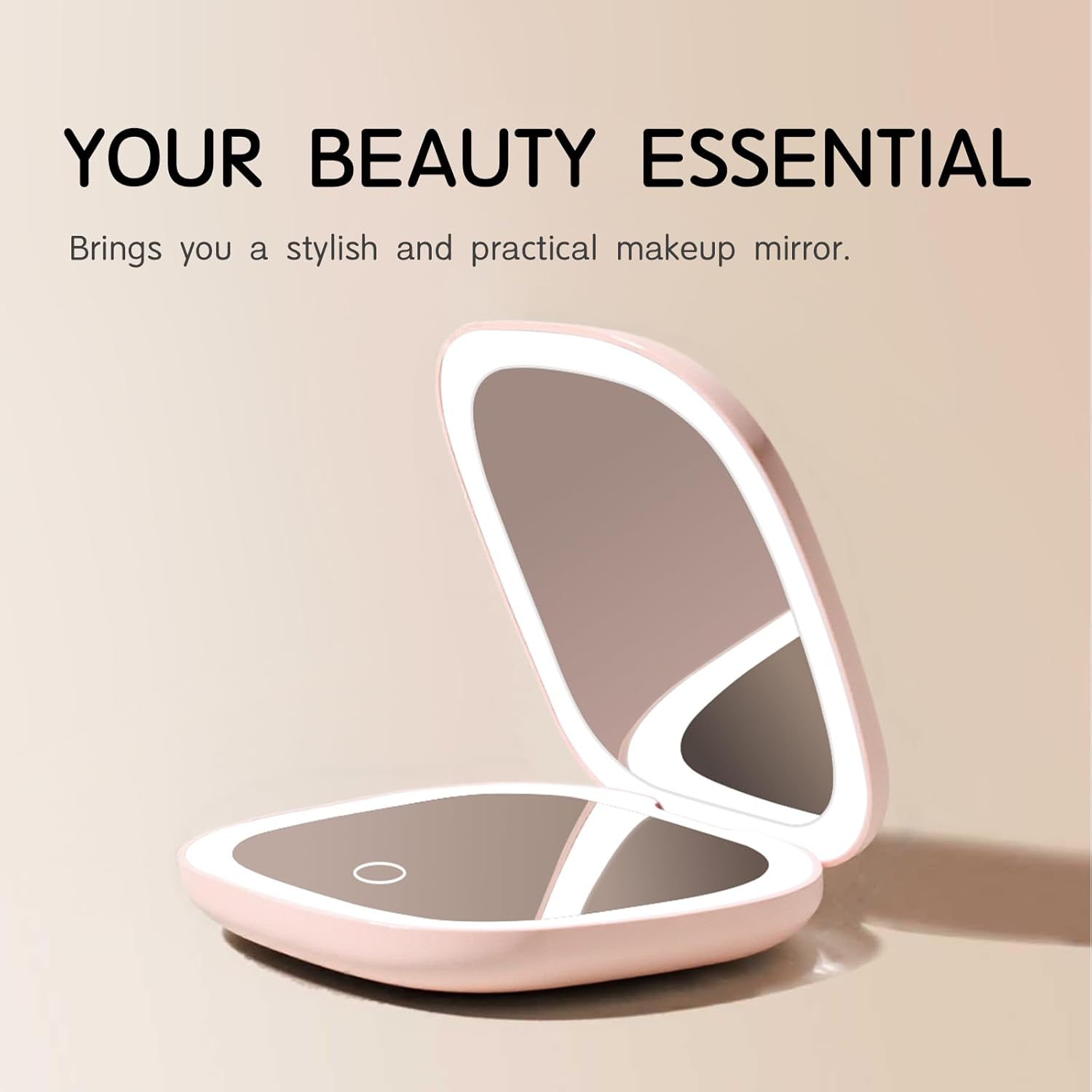 Comfycottage LED Lighted Travel Makeup Mirror Rechargeable USB Portable Compact Mirror with 5X Magnification, Double-Sided Touch Sensor, 3 Adjustable Modes, Handheld/Pocket Mirror for Women (Pink) image number 6