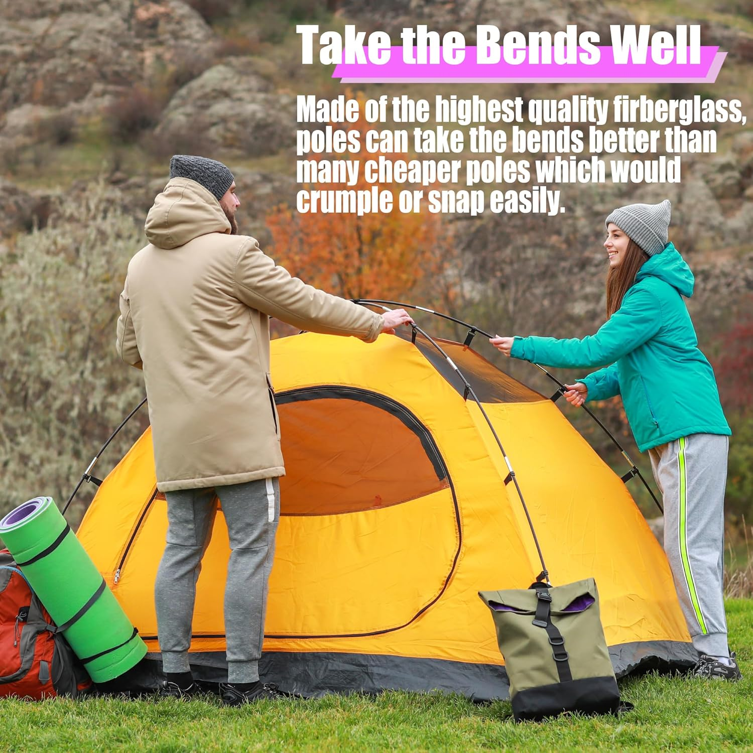 Betus Fibreglass Tent Poles Replacement - Pre-Assembled Black Tent Pole for Hiking & Camping - Easy to Install Outdoor Tent Repair Rod (11.9Ft) image number 1