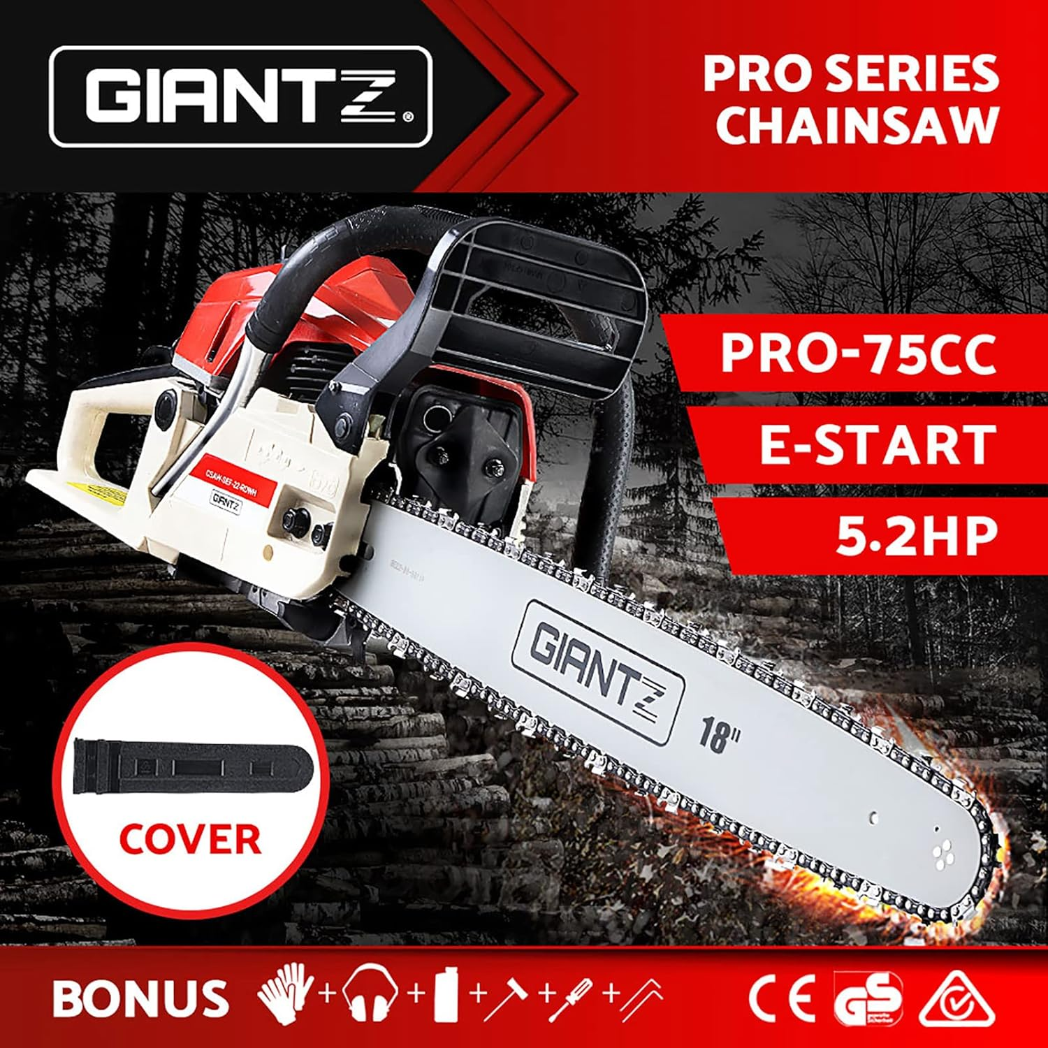 Giantz Chainsaw, 75Cc Cordless Petrol Hand Power Chain Saw Home Garden Farm Tree Gear, with Cover Self Cooling Flywheel Auto-Throttle Locking 18&rdquo; Bar E-Start image number 6